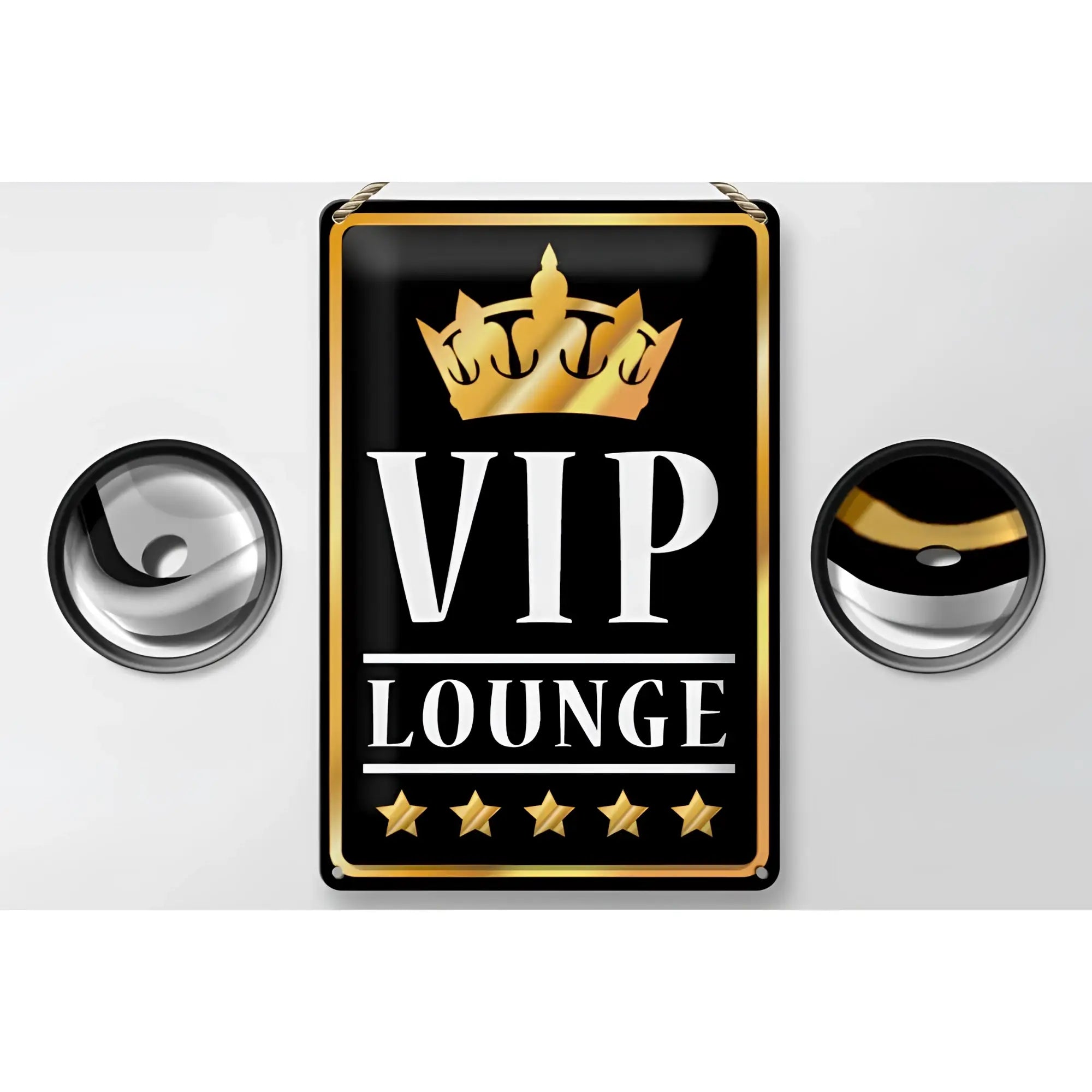 Blechschild vip lounge 20x30cm mit schwarzem und goldenem design goldener krone und metallrahmen