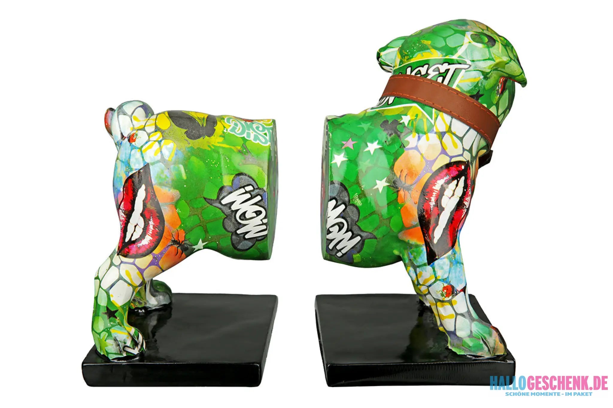 Buchstützen: Bulldogge „Street Art“ – 2-teilig • Kunstharz • mehrfarbig • 20×22,5×12 cm • Gilde - Figur