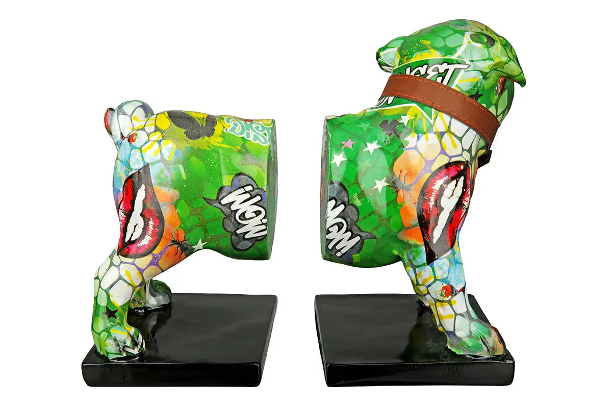 Buchstützen: Bulldogge „Street Art“ – 2-teilig • Kunstharz • mehrfarbig • 20×22,5×12 cm • Gilde - Figur
