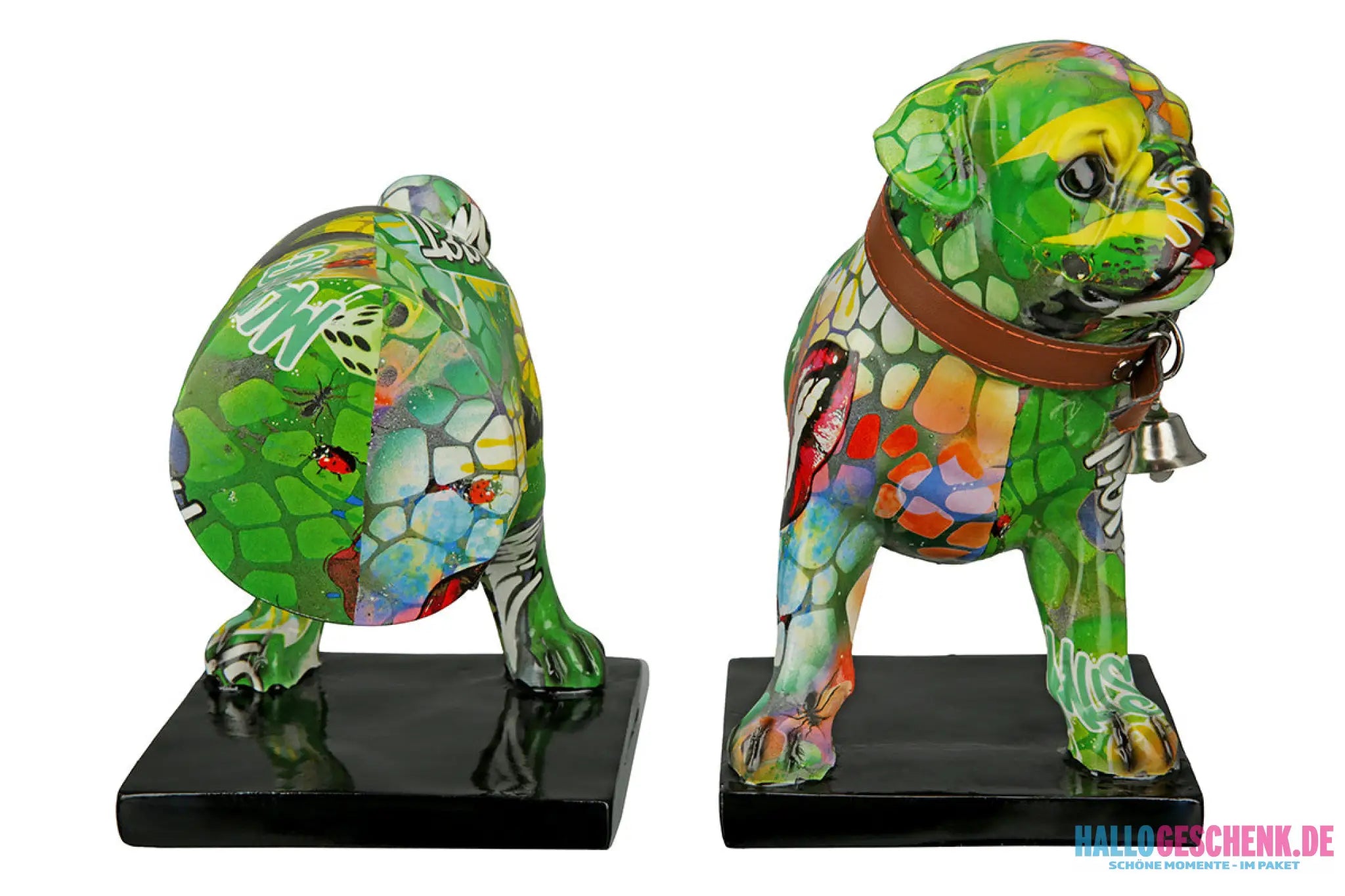 Buchstützen: Bulldogge „Street Art“ – 2-teilig • Kunstharz • mehrfarbig • 20×22,5×12 cm • Gilde - Figur