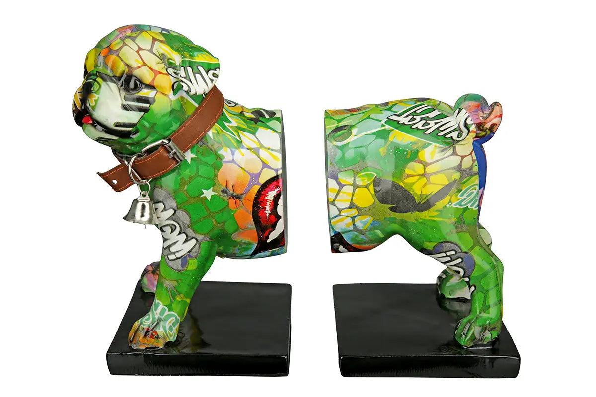 Buchstützen: Bulldogge „Street Art“ – 2-teilig • Kunstharz • mehrfarbig • 20×22,5×12 cm • Gilde - Figur