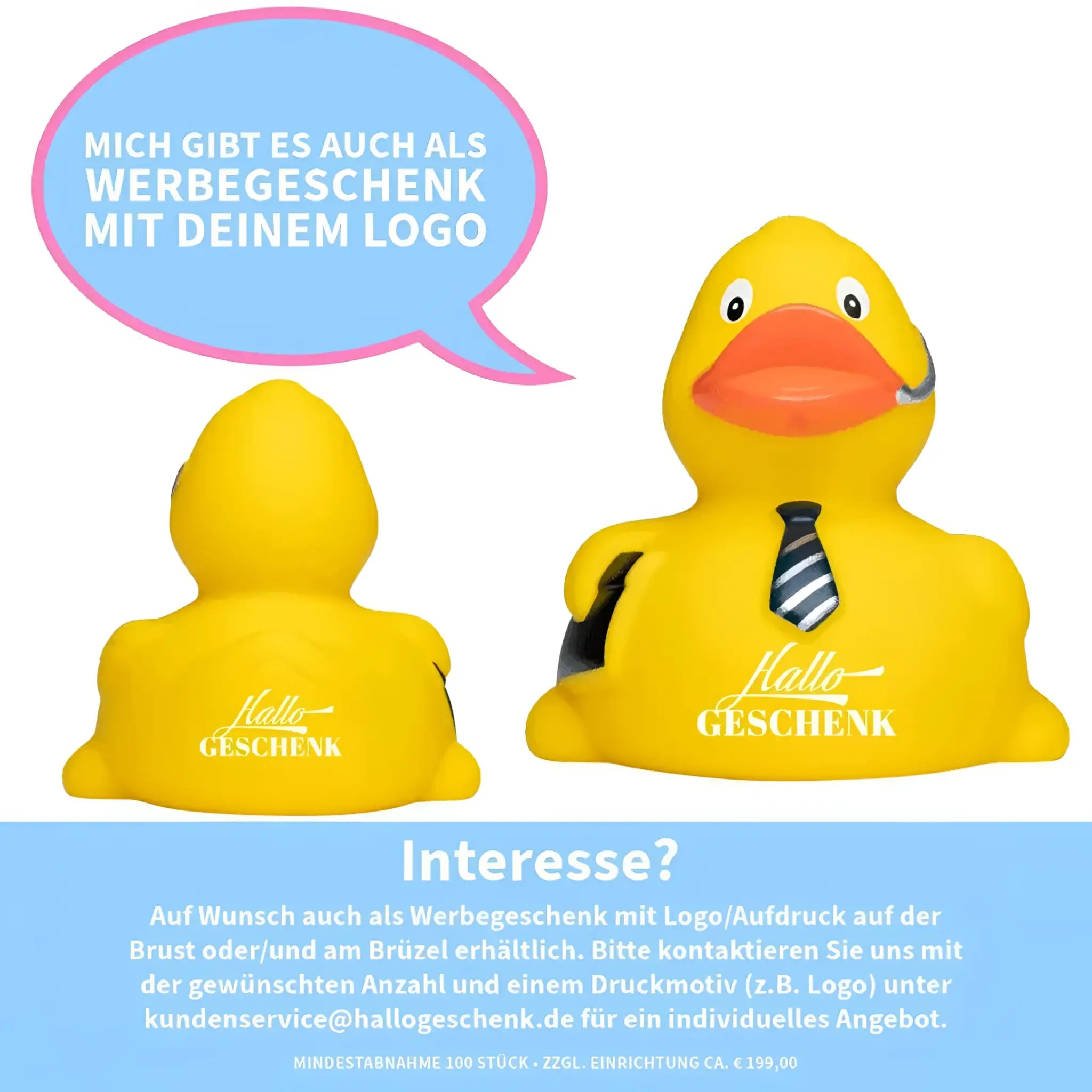Gelbe badeente büro kaufmann mit schwarzem weiß gestreiftem krawattenmotiv und orangefarbenem schnabel