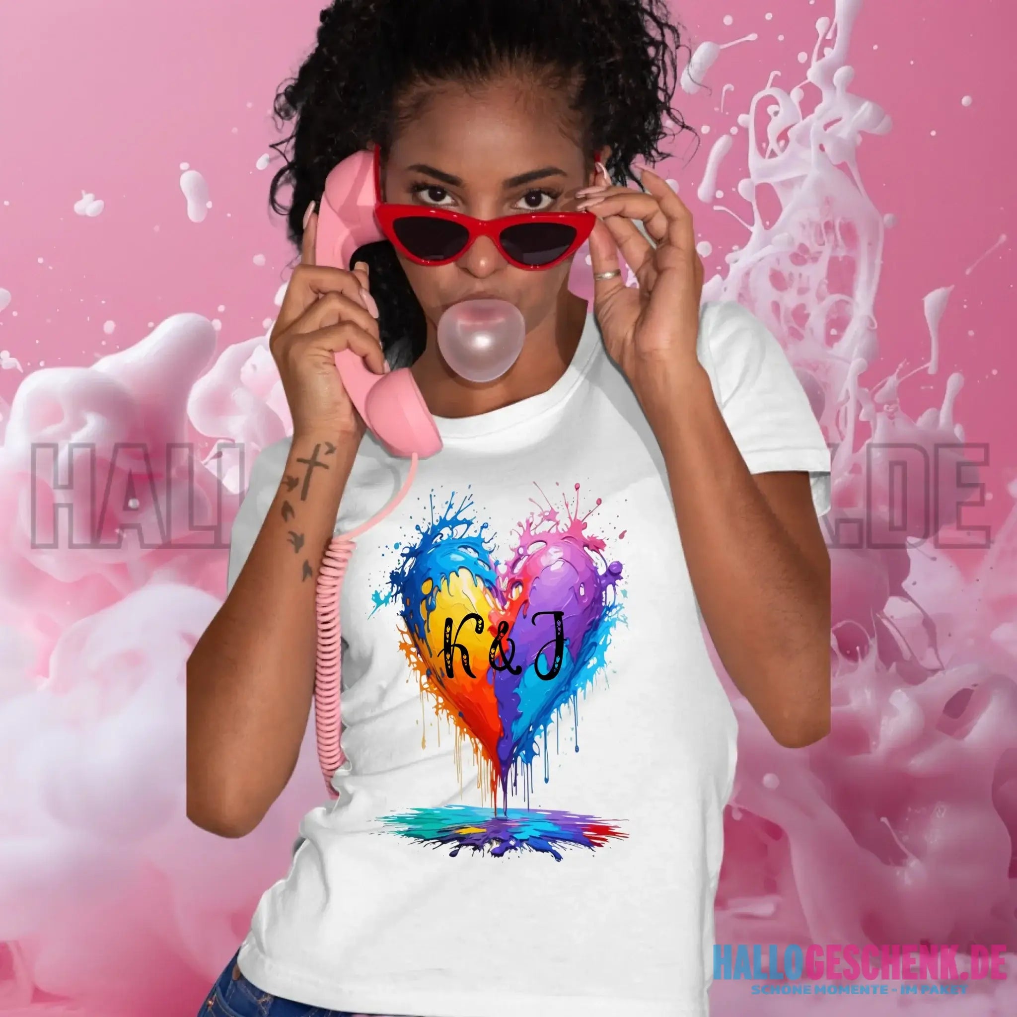 Buntes Herz Splash • Ladies Premium T-Shirt XS-2XL aus Bio-Baumwolle für Damen • Exklusivdesign • personalisiert