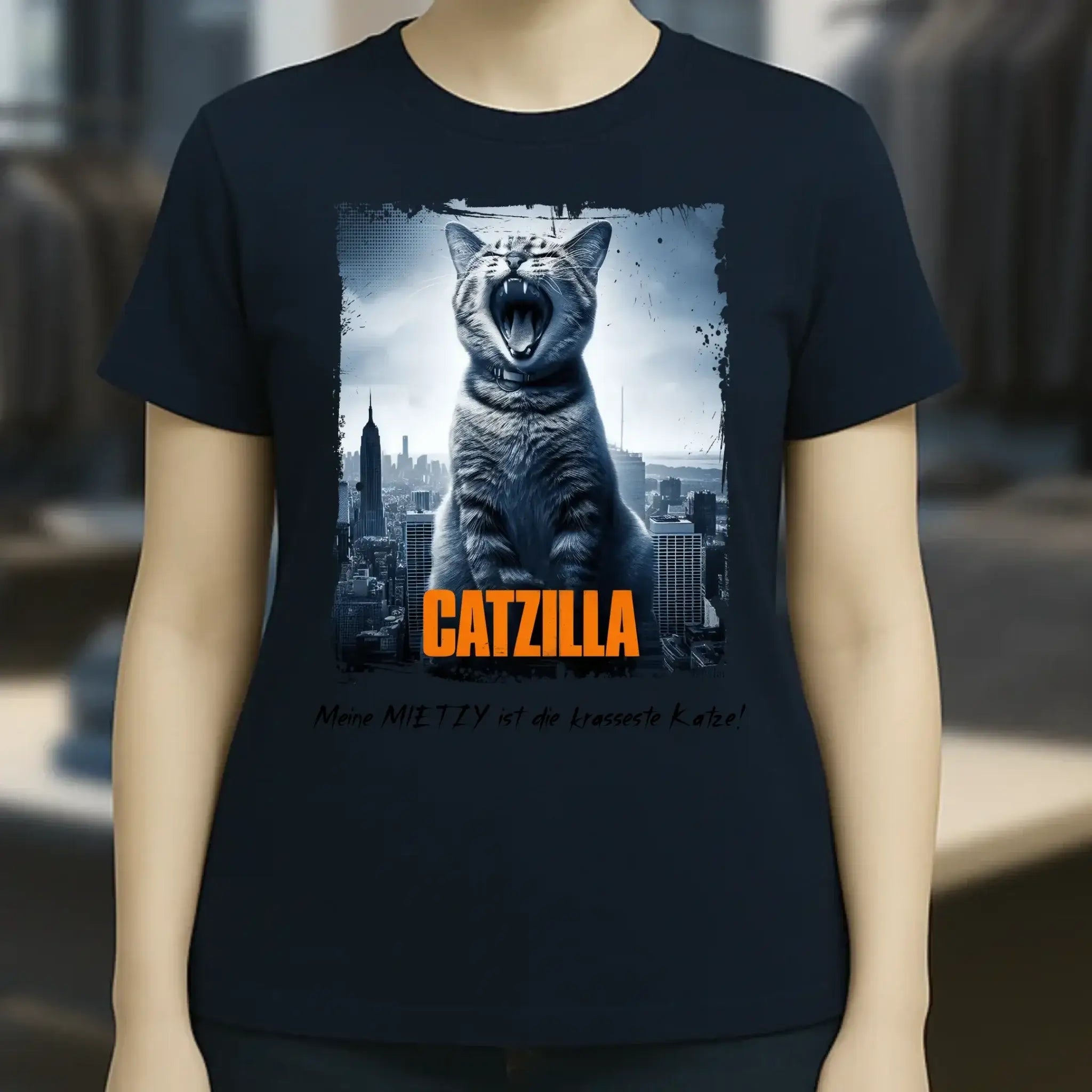 Catzilla • Katze • Ladies Premium T-Shirt XS-2XL aus Bio-Baumwolle für Damen • Exklusivdesign • personalisiert