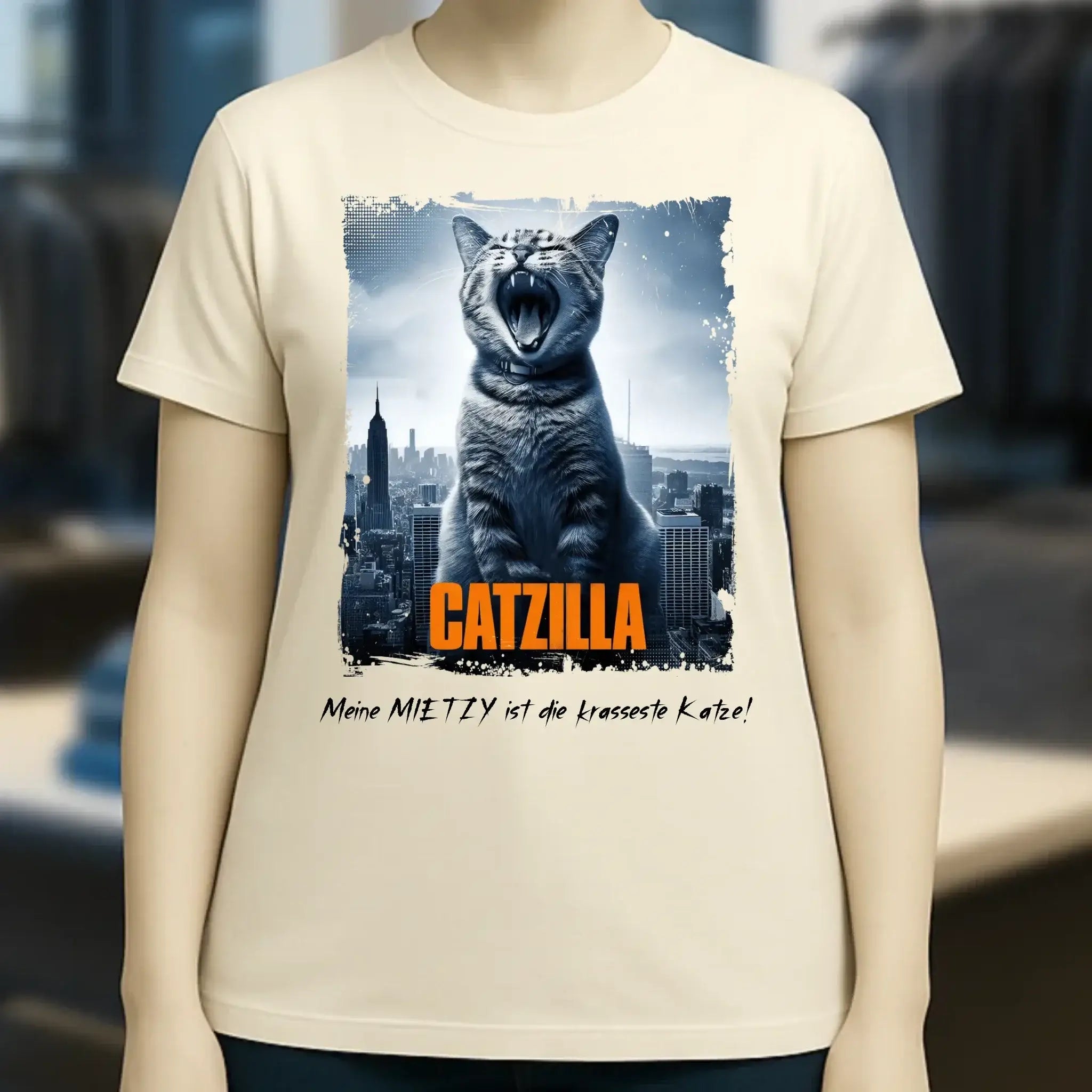 Catzilla • Katze • Ladies Premium T-Shirt XS-2XL aus Bio-Baumwolle für Damen • Exklusivdesign • personalisiert