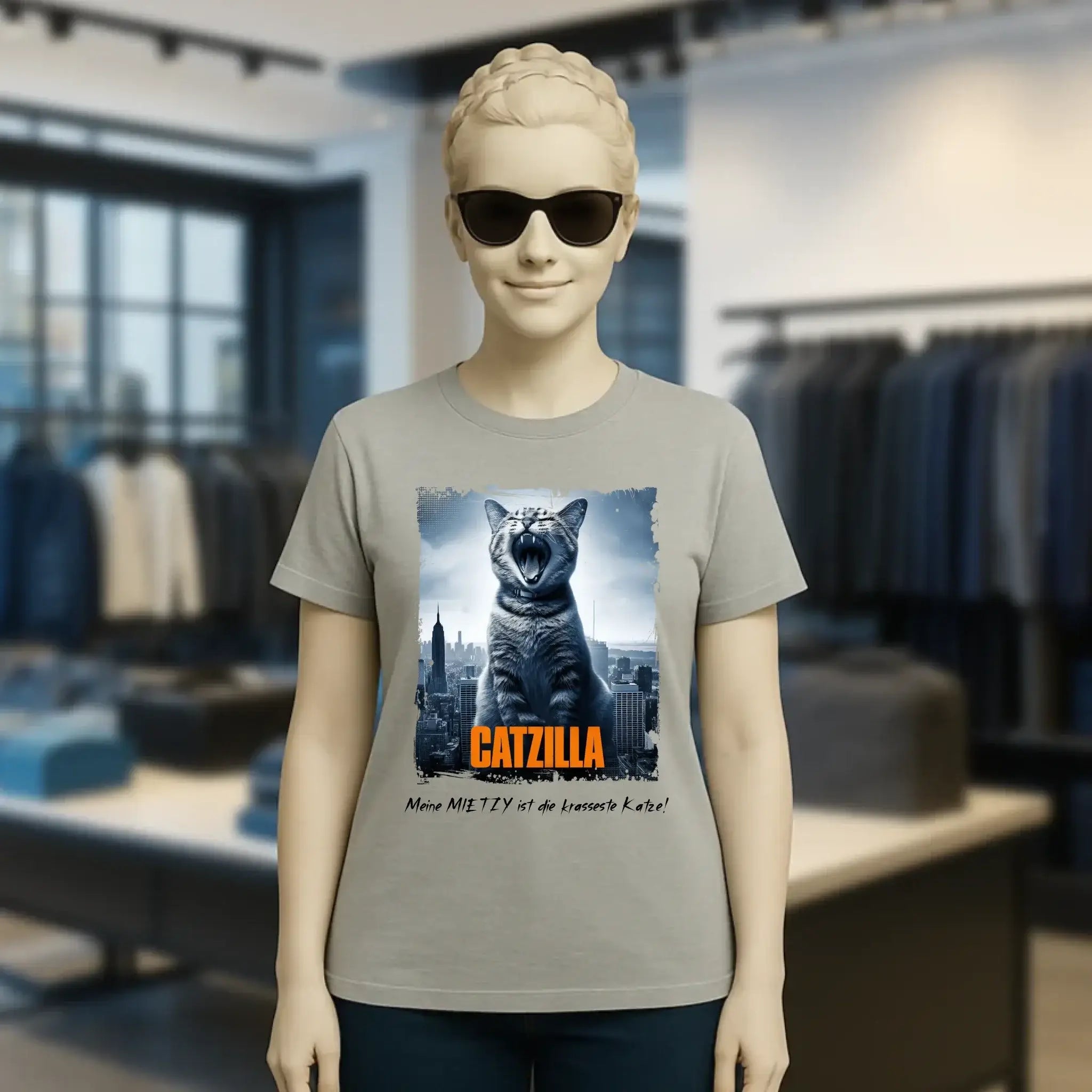 Catzilla • Katze • Ladies Premium T-Shirt XS-2XL aus Bio-Baumwolle für Damen • Exklusivdesign • personalisiert