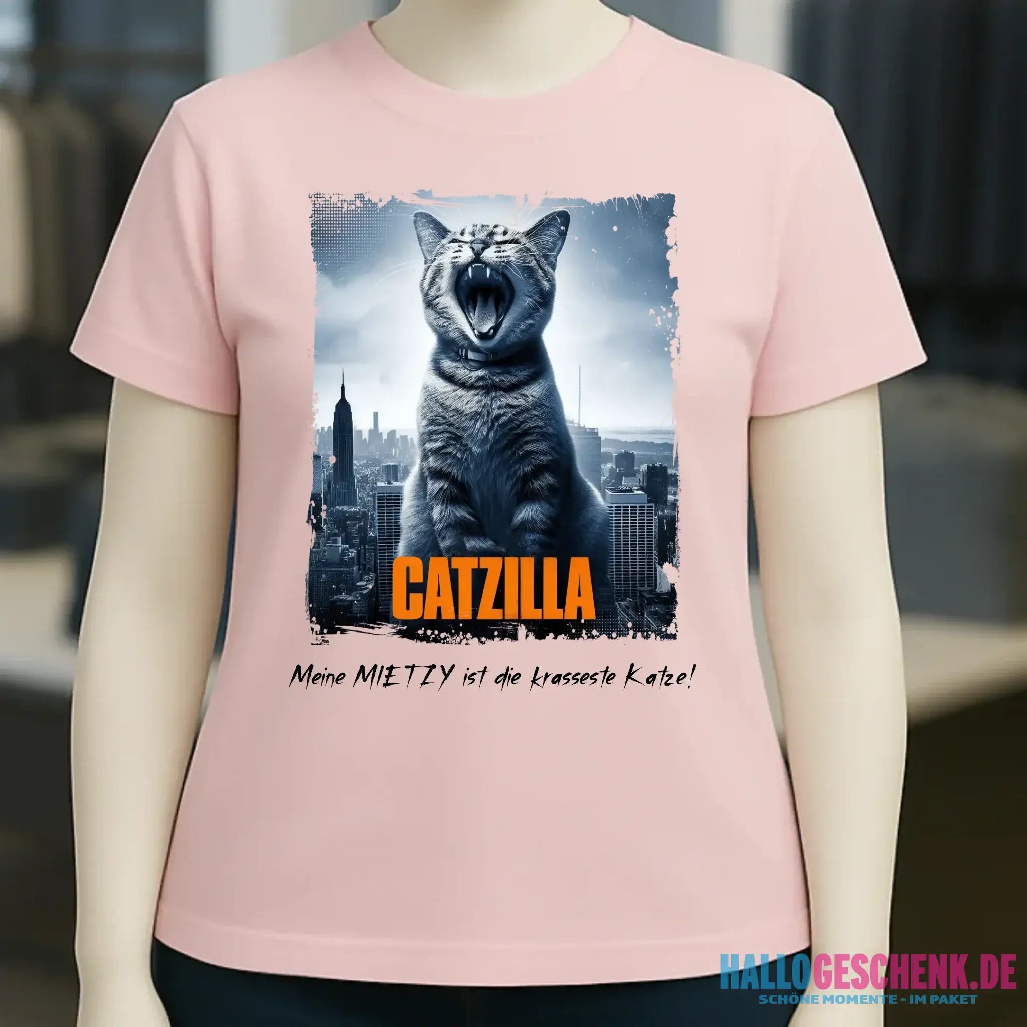 Catzilla • Katze • Ladies Premium T-Shirt XS-2XL aus Bio-Baumwolle für Damen • Exklusivdesign • personalisiert