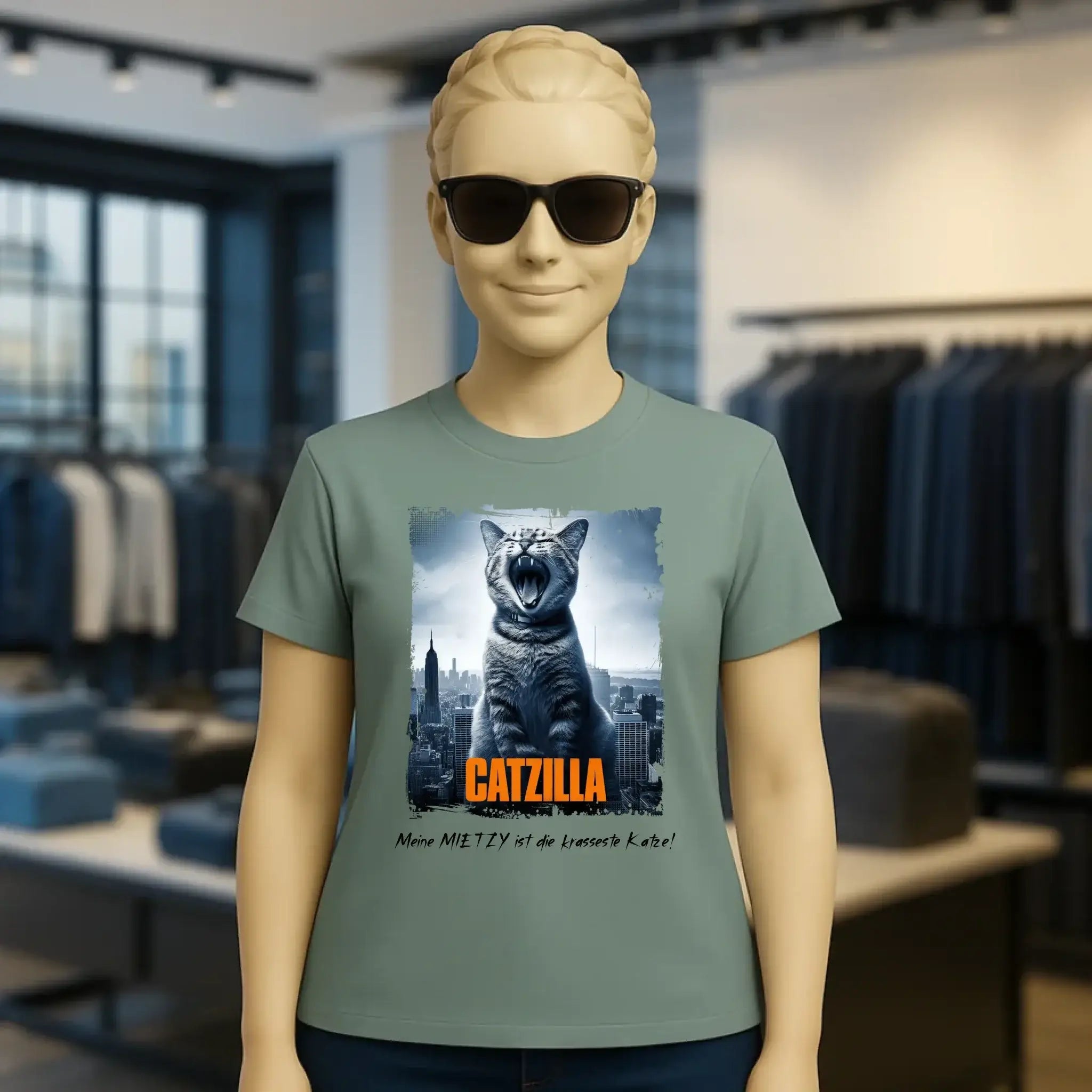 Catzilla • Katze • Ladies Premium T-Shirt XS-2XL aus Bio-Baumwolle für Damen • Exklusivdesign • personalisiert