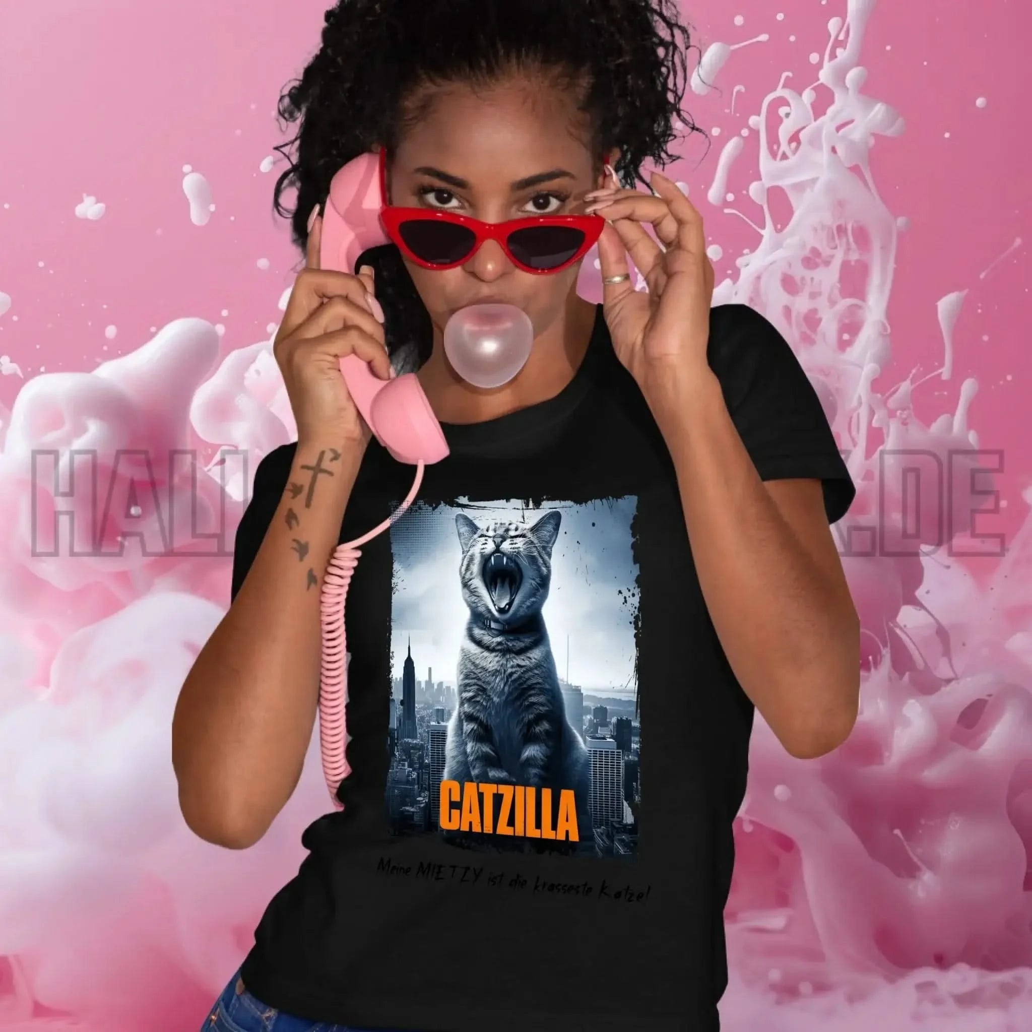 Catzilla • Katze • Ladies Premium T-Shirt XS-2XL aus Bio-Baumwolle für Damen • Exklusivdesign • personalisiert