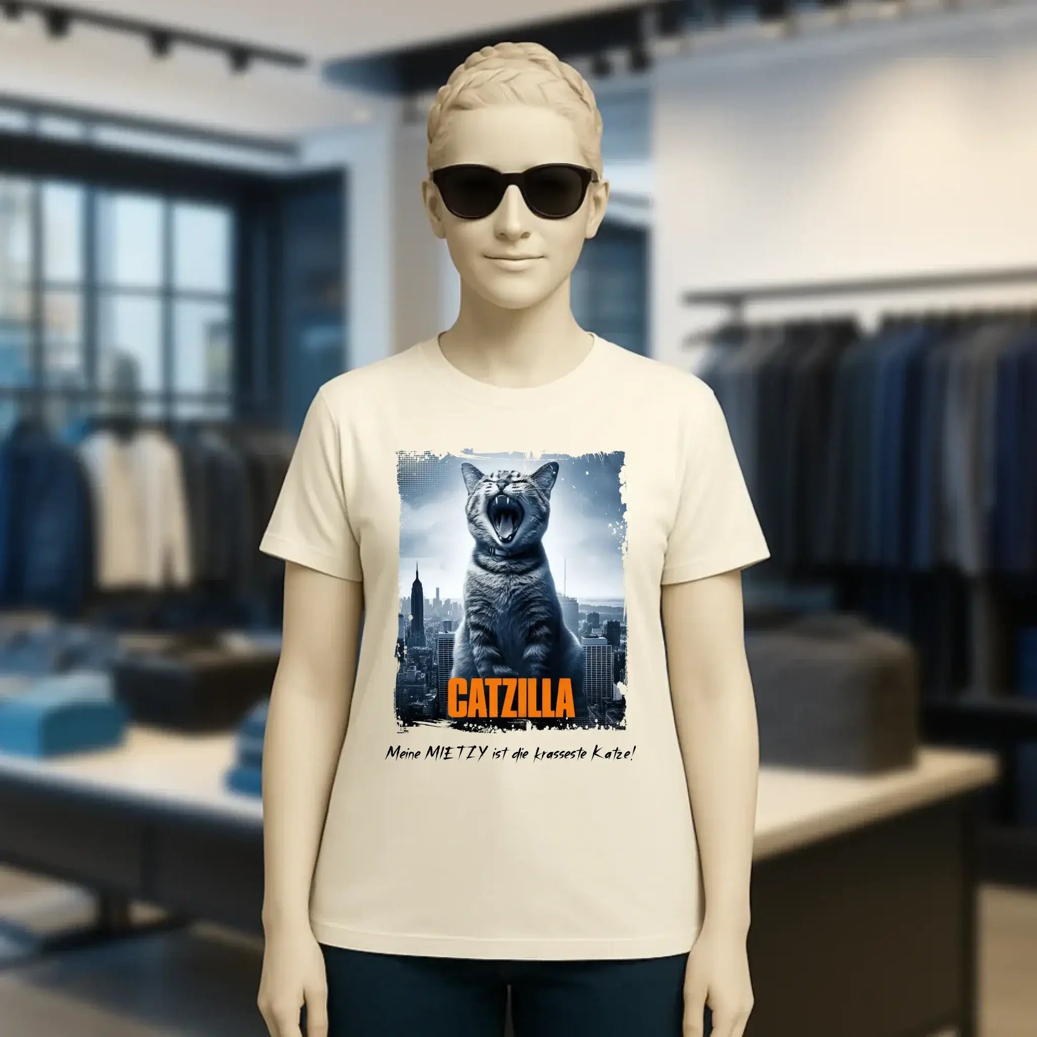 Catzilla • Katze • Ladies Premium T-Shirt XS-2XL aus Bio-Baumwolle für Damen • Exklusivdesign • personalisiert