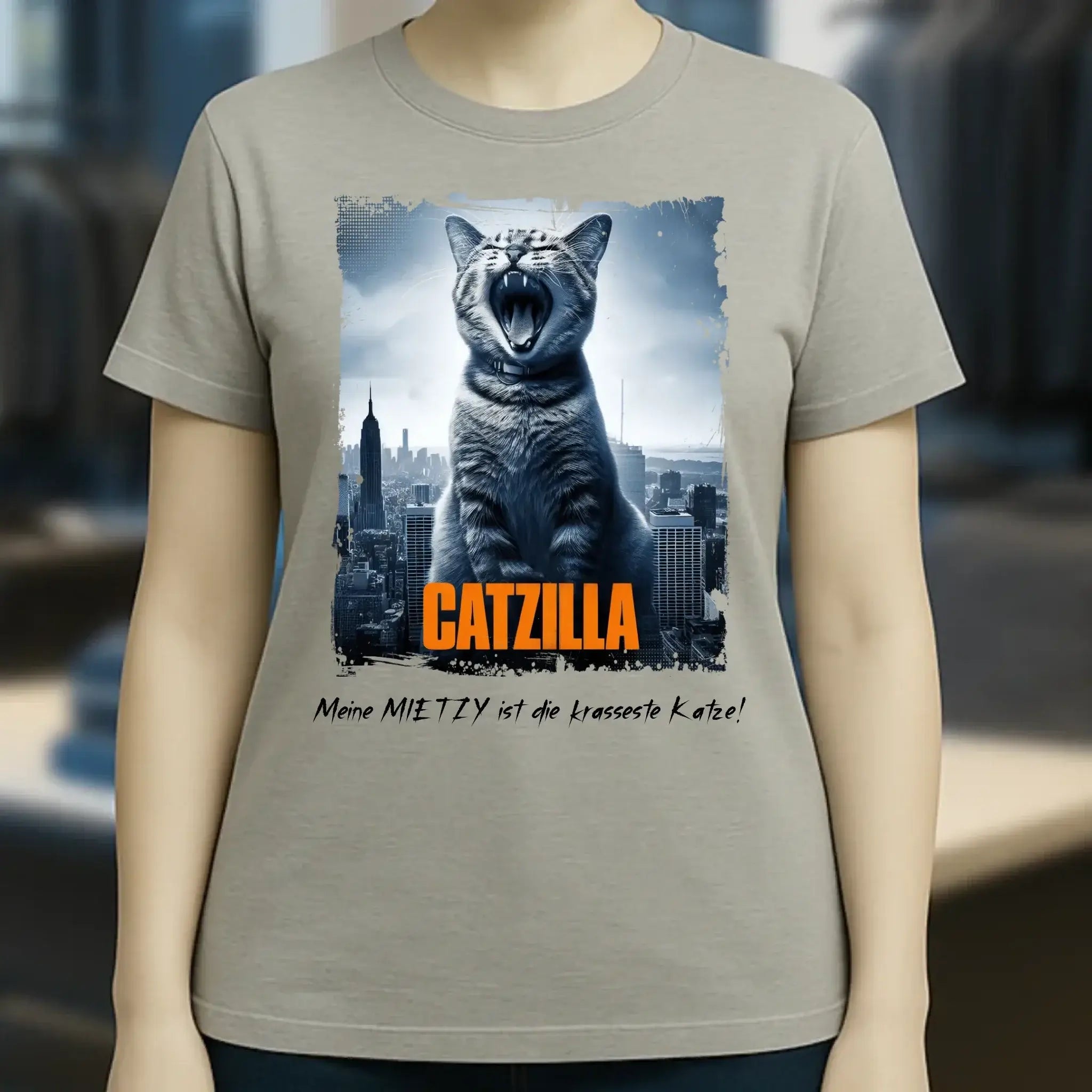 Catzilla • Katze • Ladies Premium T-Shirt XS-2XL aus Bio-Baumwolle für Damen • Exklusivdesign • personalisiert