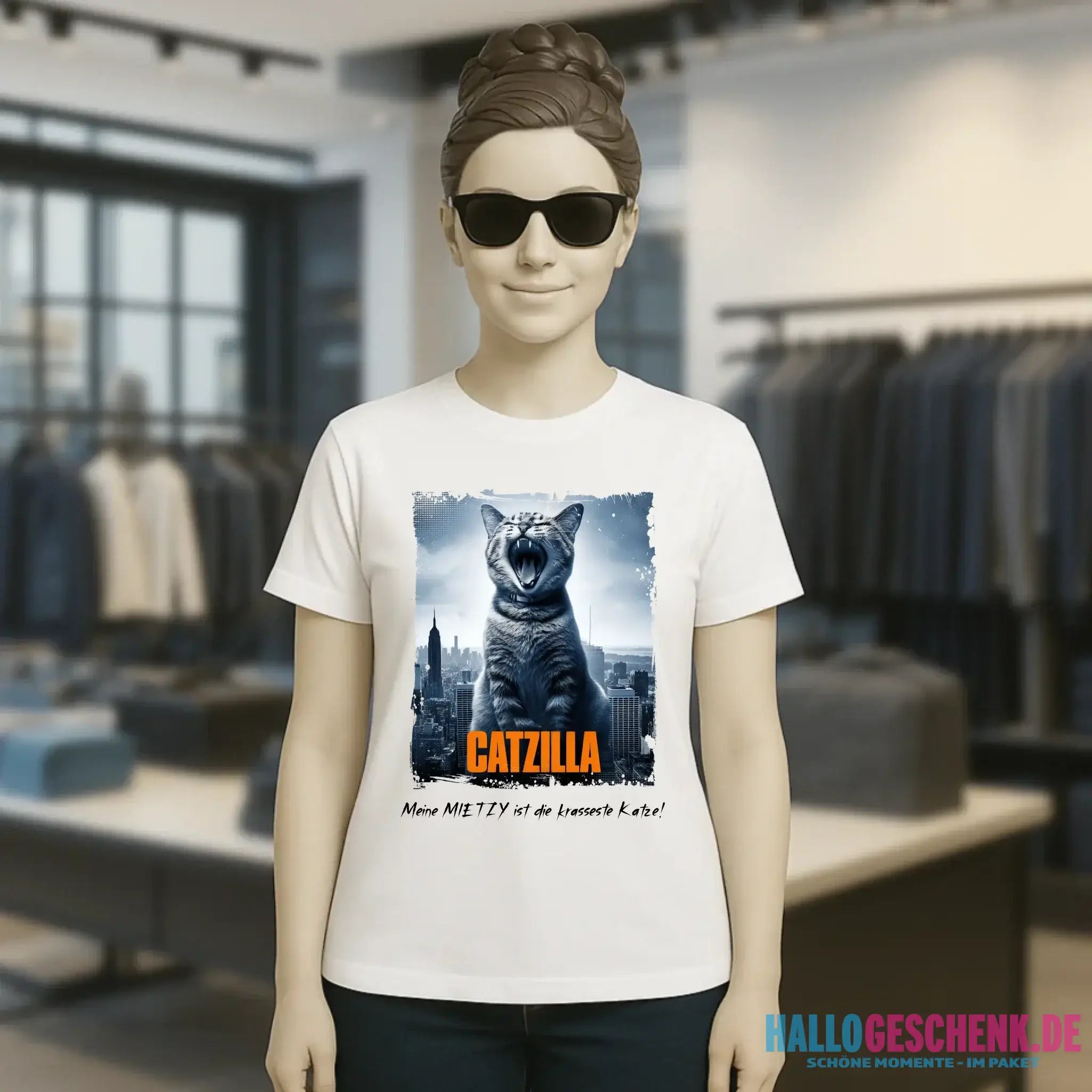 Catzilla • Katze • Ladies Premium T-Shirt XS-2XL aus Bio-Baumwolle für Damen • Exklusivdesign • personalisiert