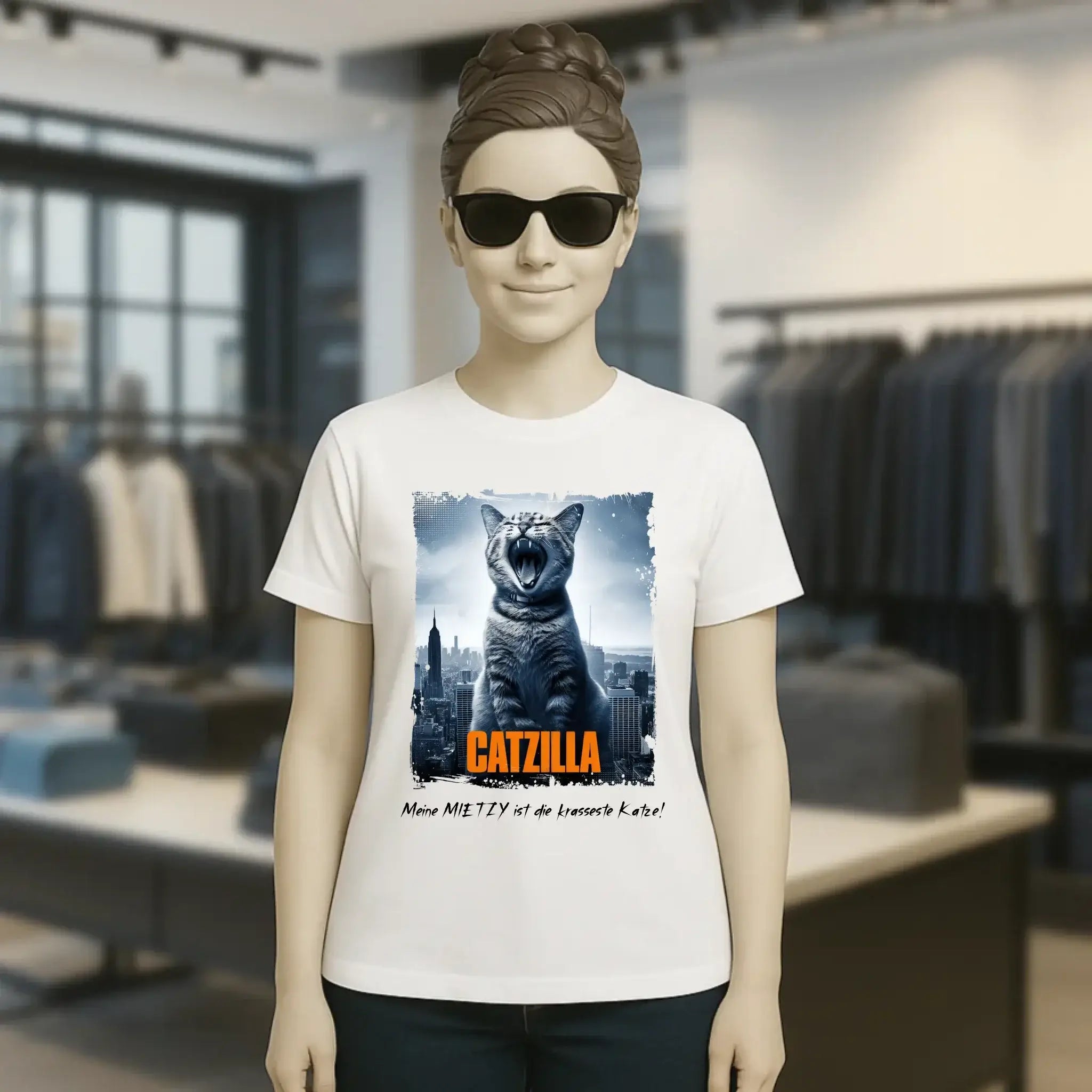 Catzilla • Katze • Ladies Premium T-Shirt XS-2XL aus Bio-Baumwolle für Damen • Exklusivdesign • personalisiert