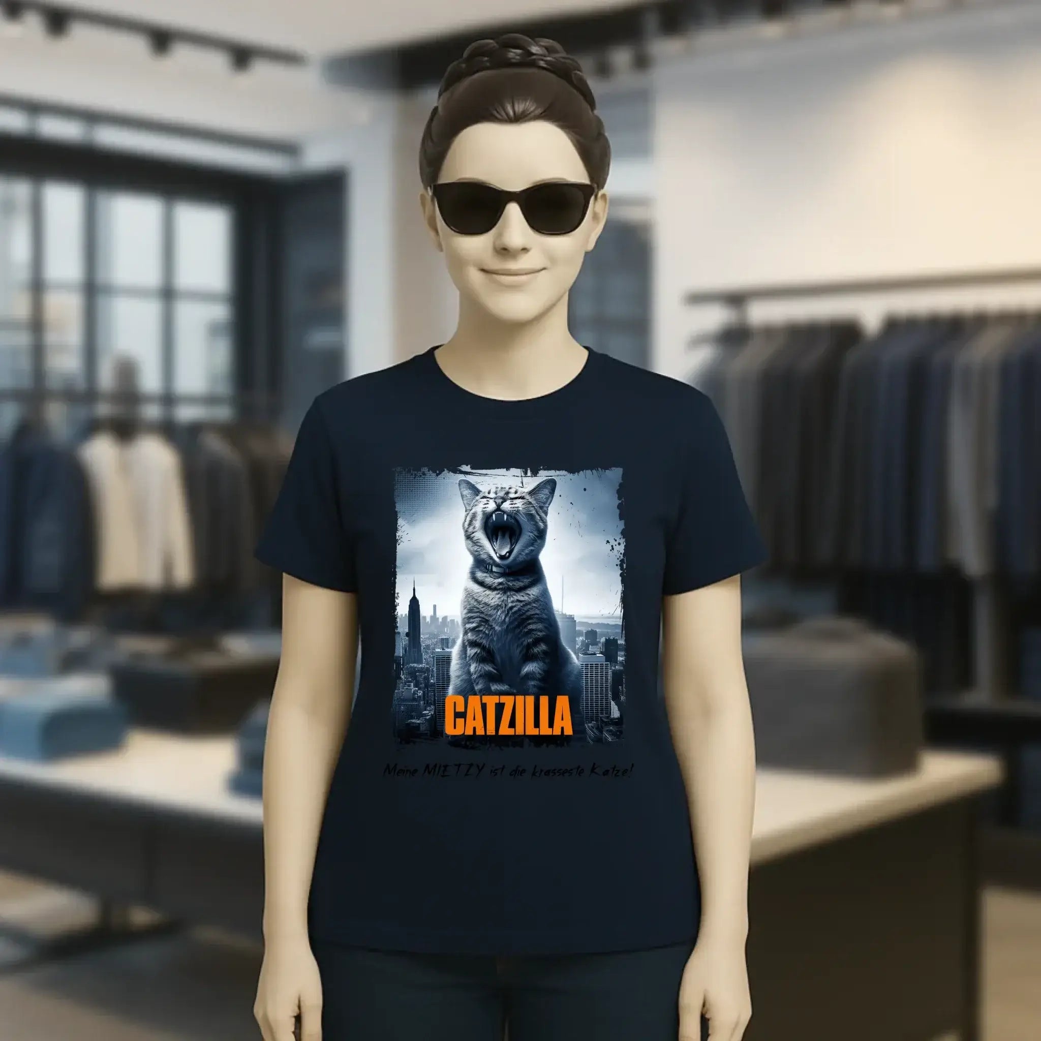 Catzilla • Katze • Ladies Premium T-Shirt XS-2XL aus Bio-Baumwolle für Damen • Exklusivdesign • personalisiert