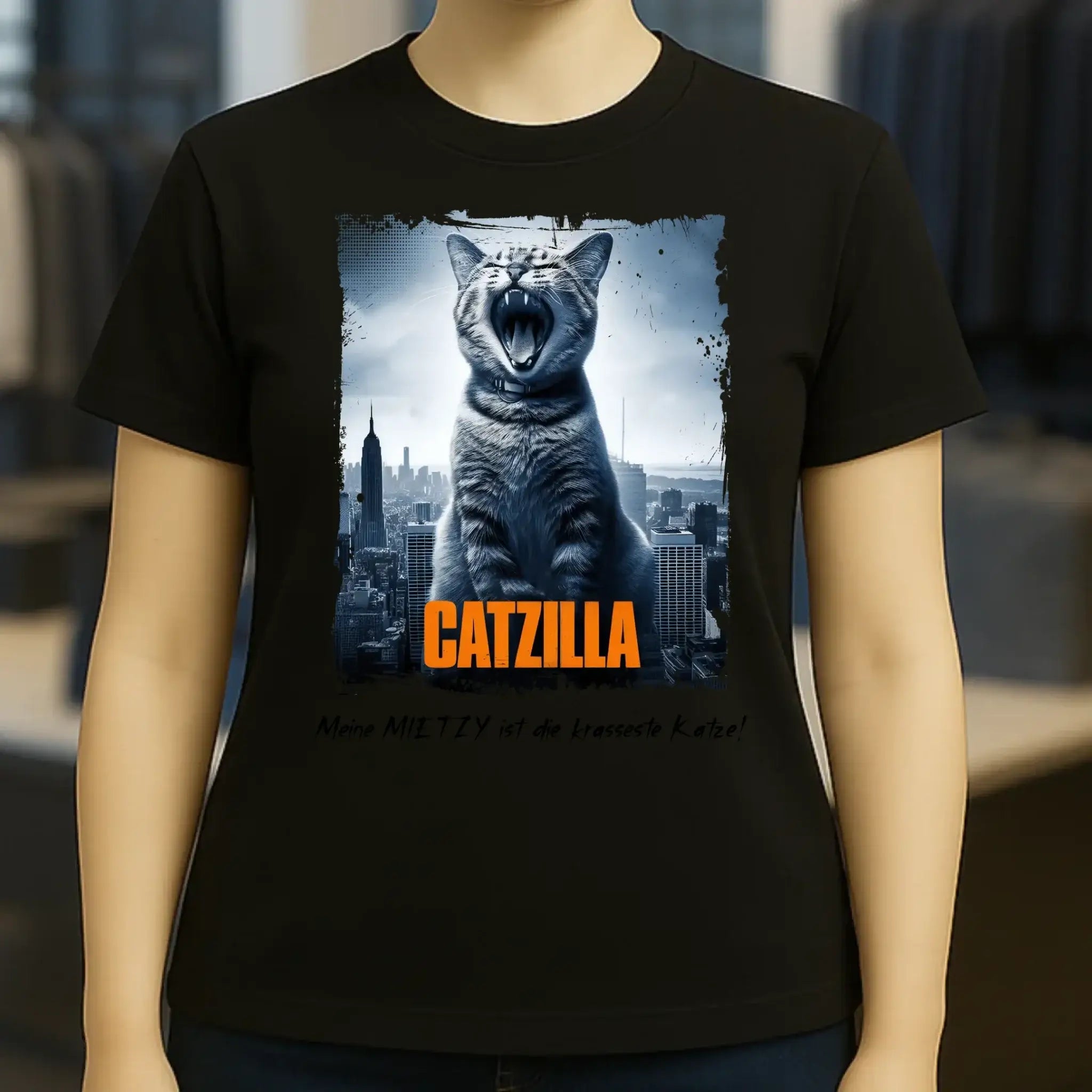Catzilla • Katze • Ladies Premium T-Shirt XS-2XL aus Bio-Baumwolle für Damen • Exklusivdesign • personalisiert