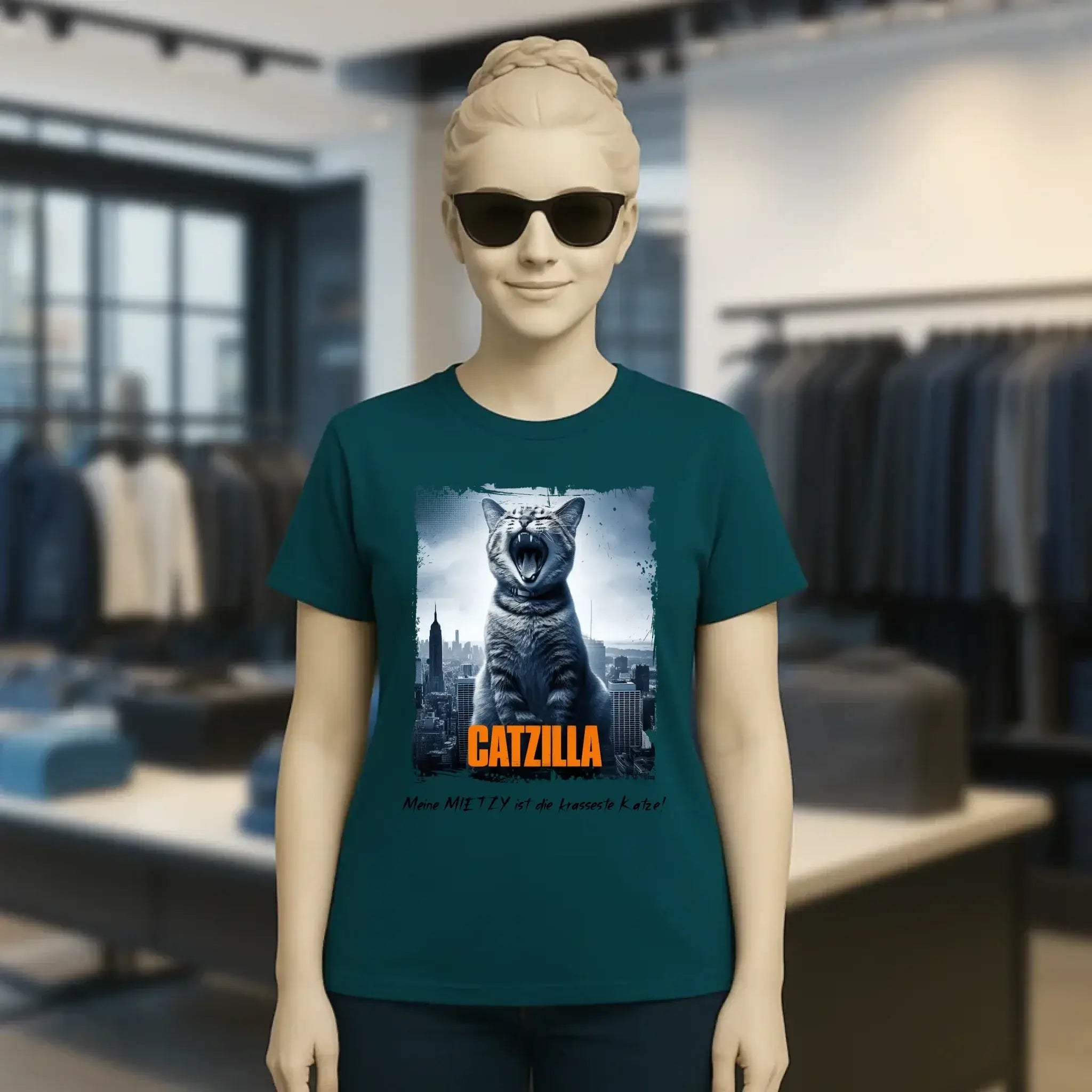 Catzilla • Katze • Ladies Premium T-Shirt XS-2XL aus Bio-Baumwolle für Damen • Exklusivdesign • personalisiert