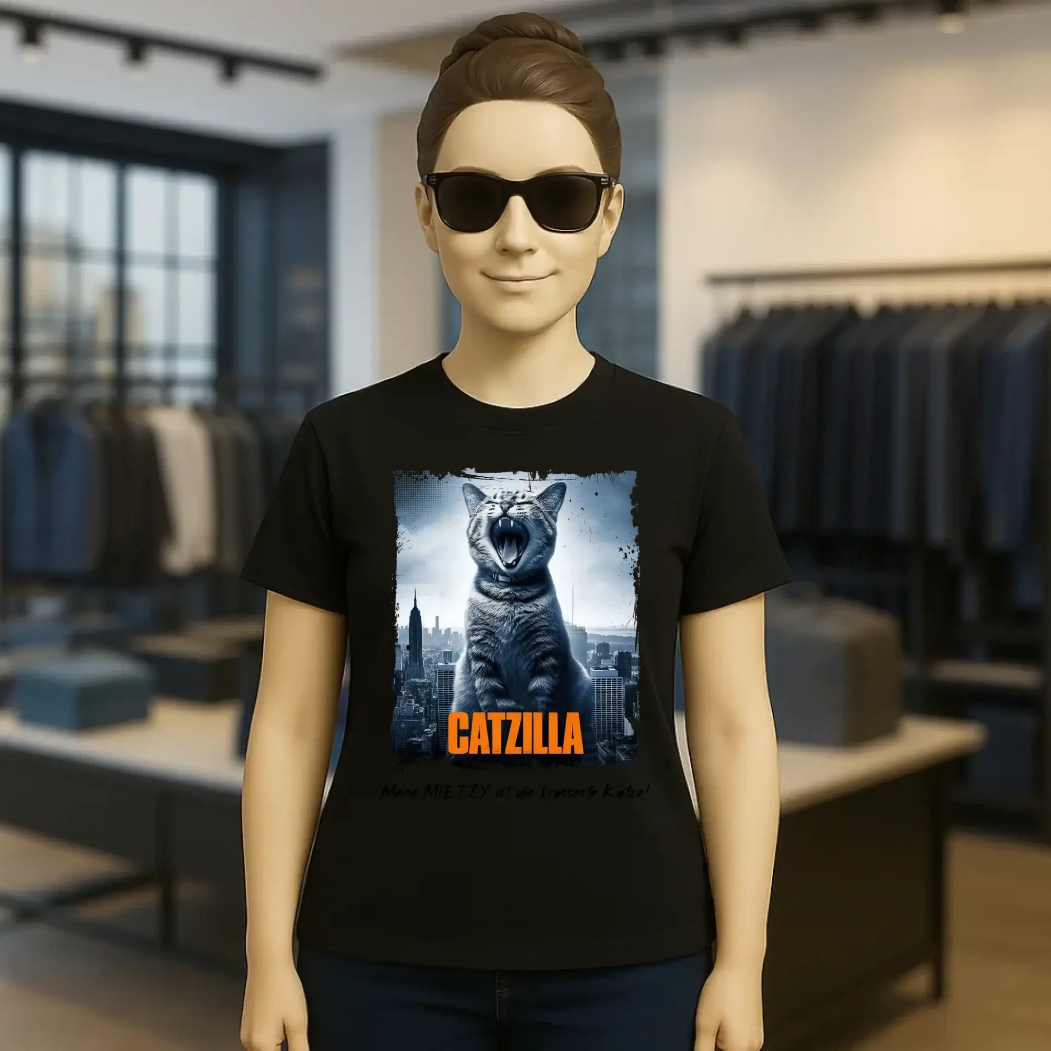 Catzilla • Katze • Ladies Premium T-Shirt XS-2XL aus Bio-Baumwolle für Damen • Exklusivdesign • personalisiert