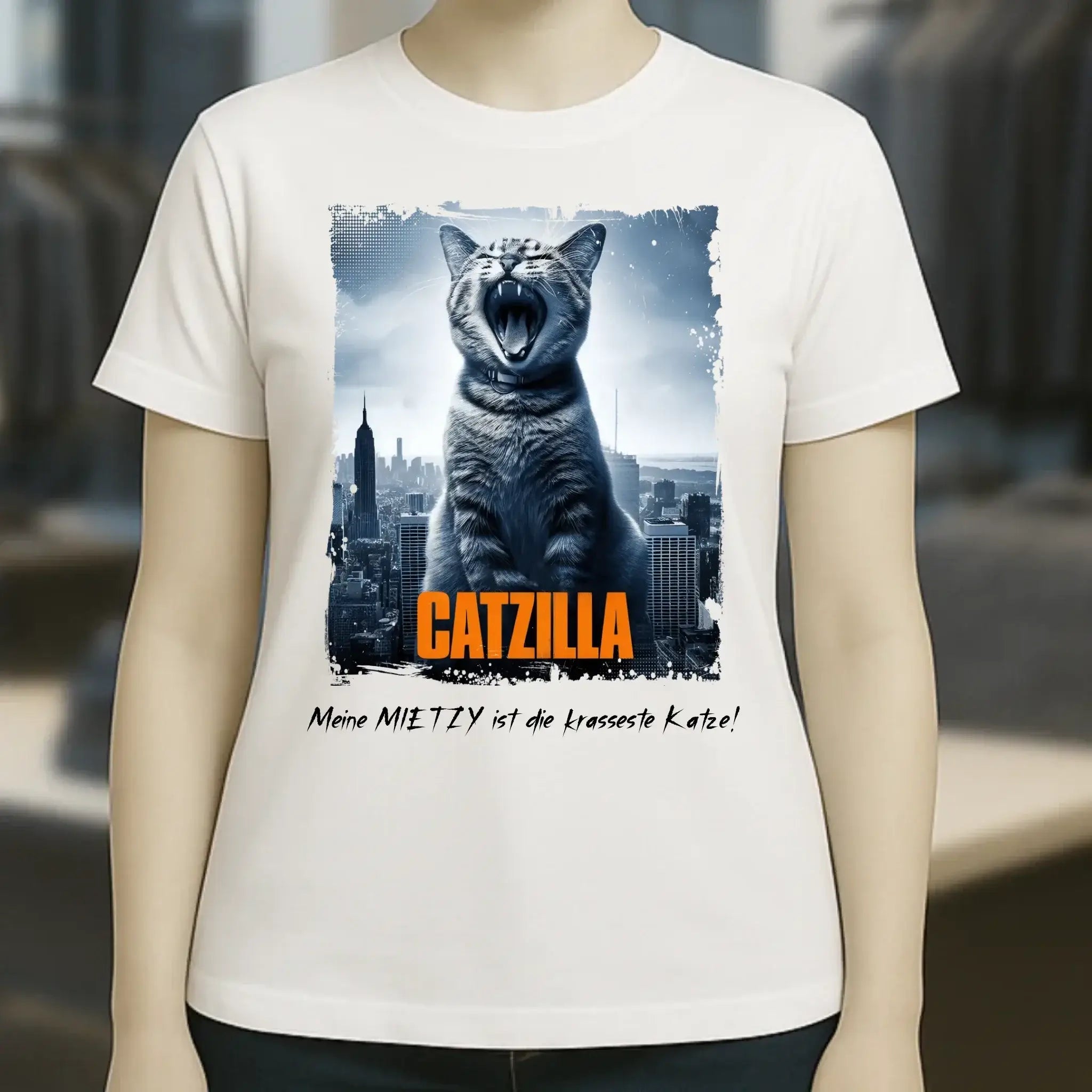 Catzilla • Katze • Ladies Premium T-Shirt XS-2XL aus Bio-Baumwolle für Damen • Exklusivdesign • personalisiert