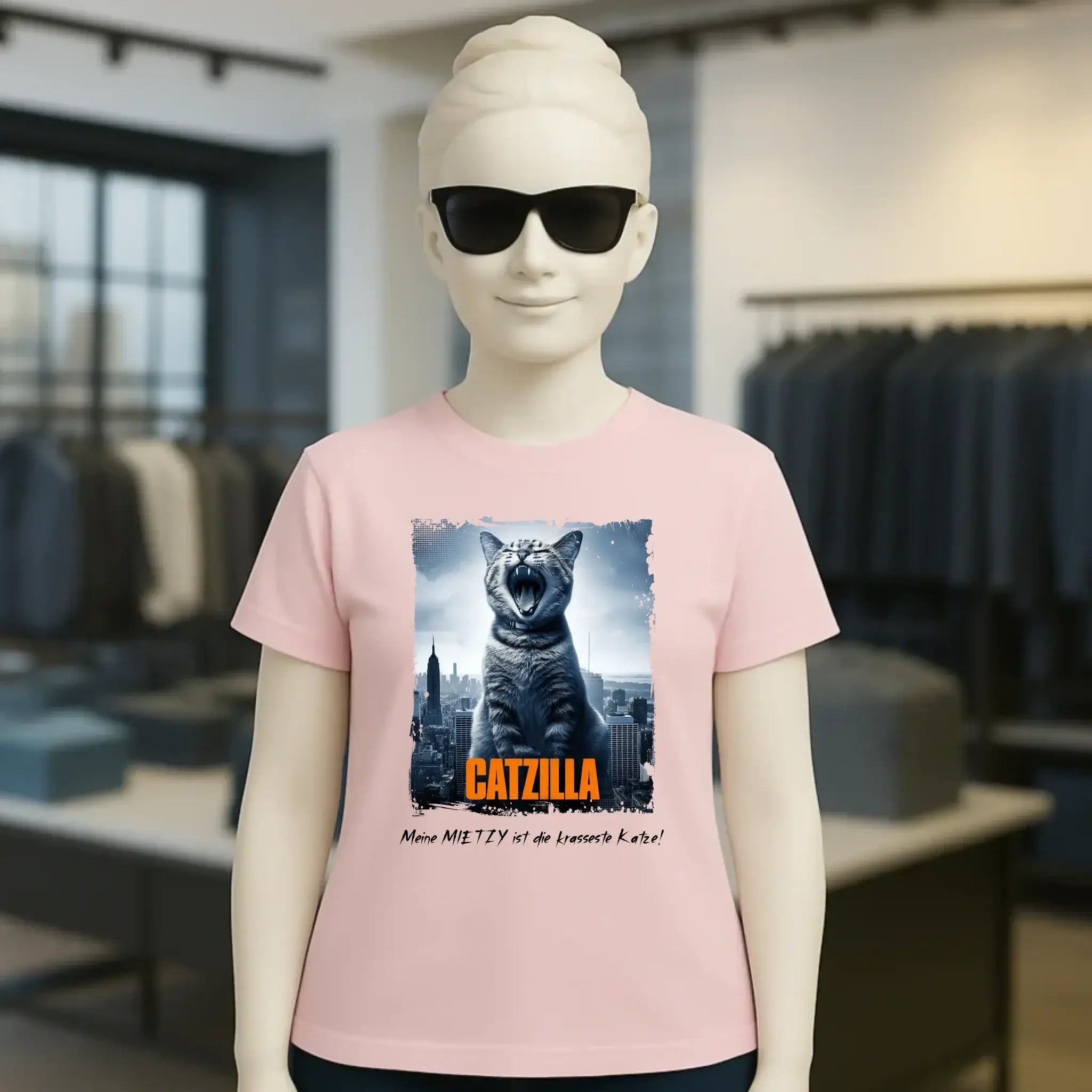 Catzilla • Katze • Ladies Premium T-Shirt XS-2XL aus Bio-Baumwolle für Damen • Exklusivdesign • personalisiert