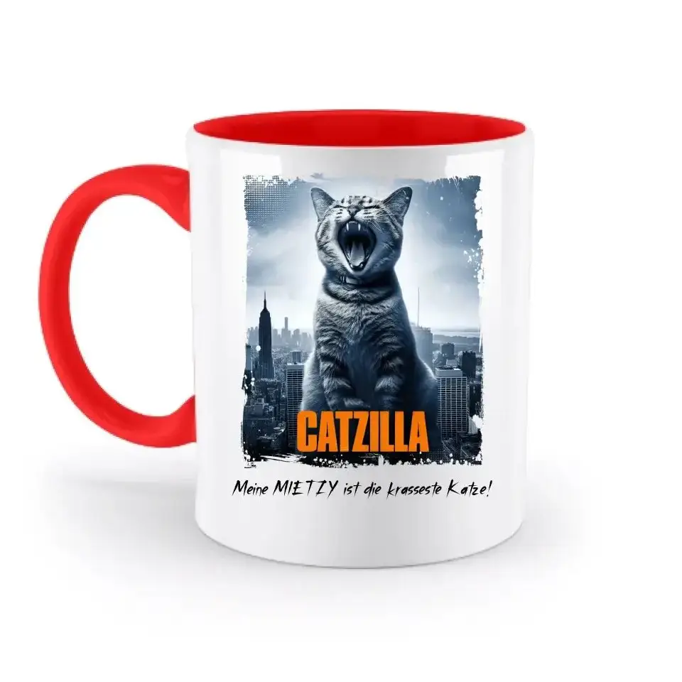 Catzilla • Katze • zweifarbige Tasse • Exklusivdesign • personalisiert