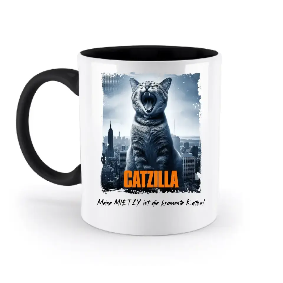 Catzilla • Katze • zweifarbige Tasse • Exklusivdesign • personalisiert