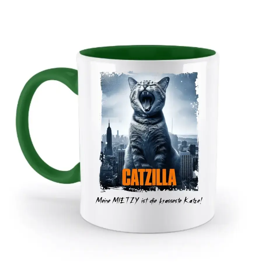 Catzilla • Katze • zweifarbige Tasse • Exklusivdesign • personalisiert