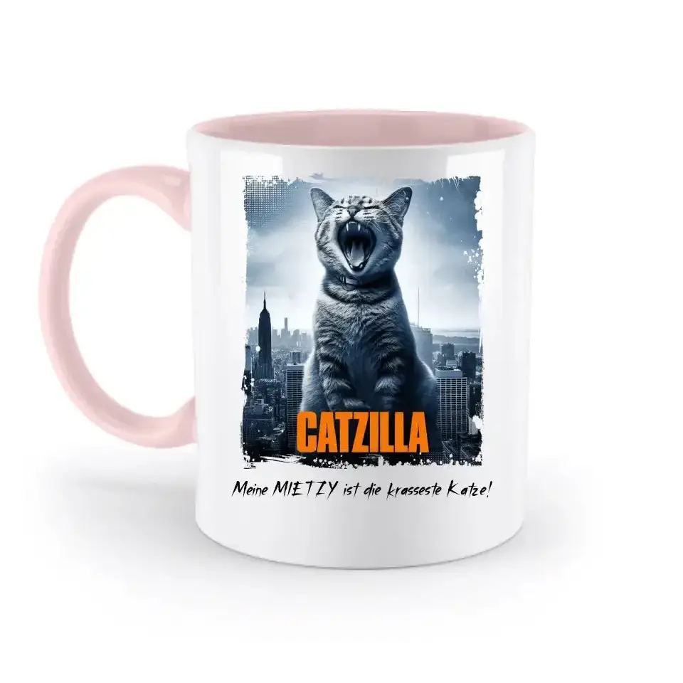 Catzilla • Katze • zweifarbige Tasse • Exklusivdesign • personalisiert
