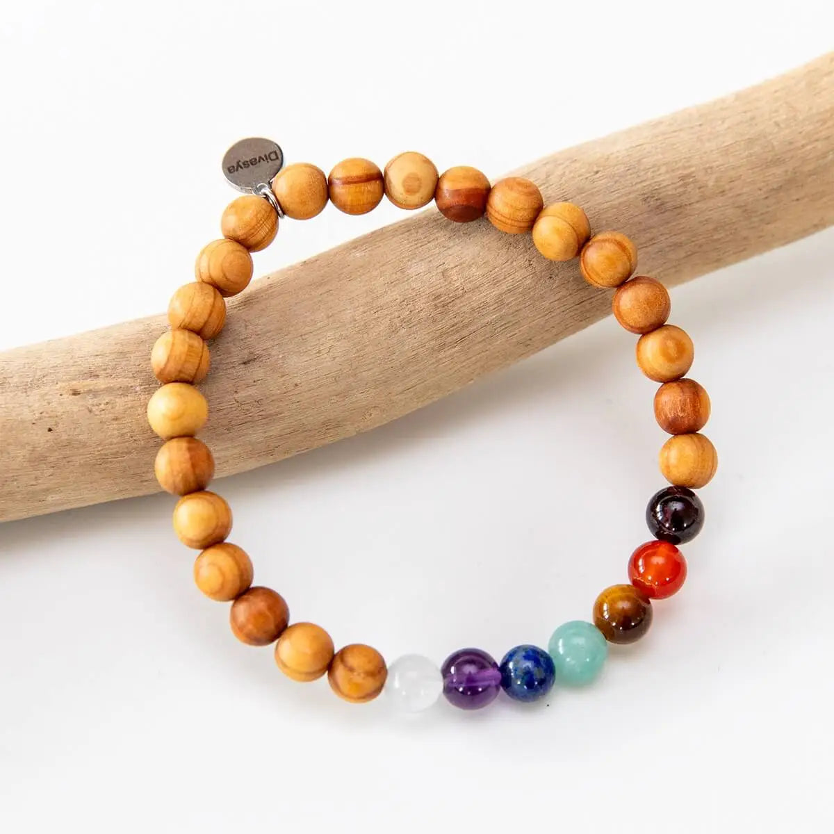 Chakra Armband: 7 echte Edelsteine & Sandelholz - S