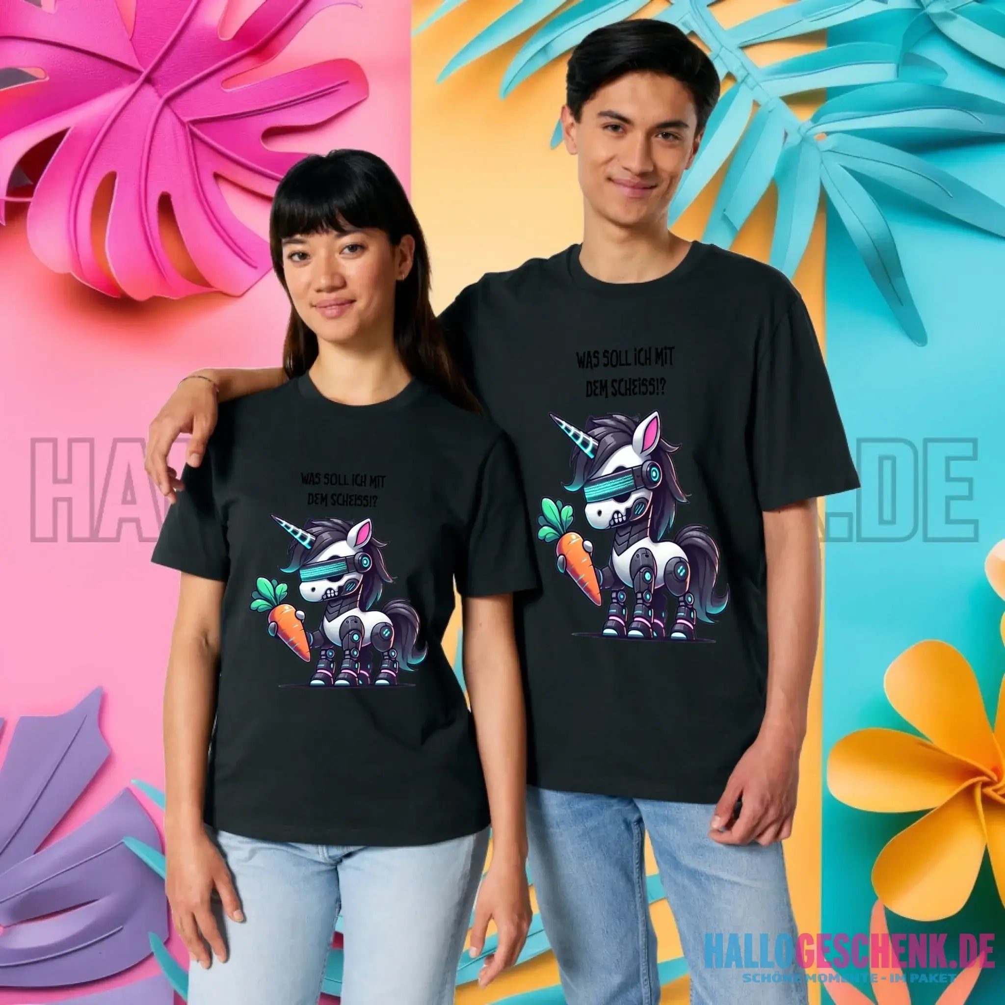 CYBER EINHORN + Text • Halloween • Unisex Premium T-Shirt XS-5XL aus Bio-Baumwolle für Damen & Herren • Exklusivdesign • personalisiert