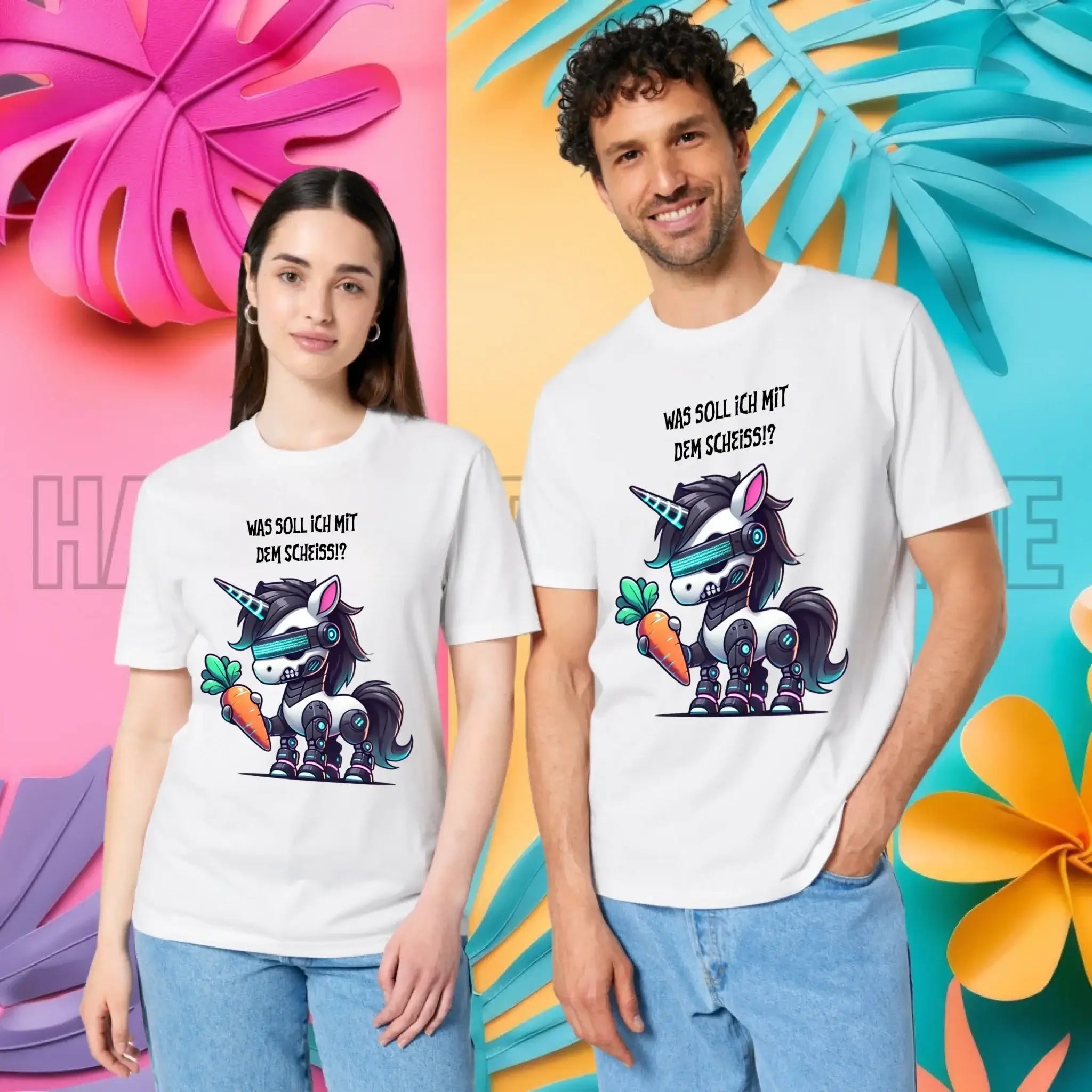CYBER EINHORN + Text • Halloween • Unisex Premium T-Shirt XS-5XL aus Bio-Baumwolle für Damen & Herren • Exklusivdesign • personalisiert