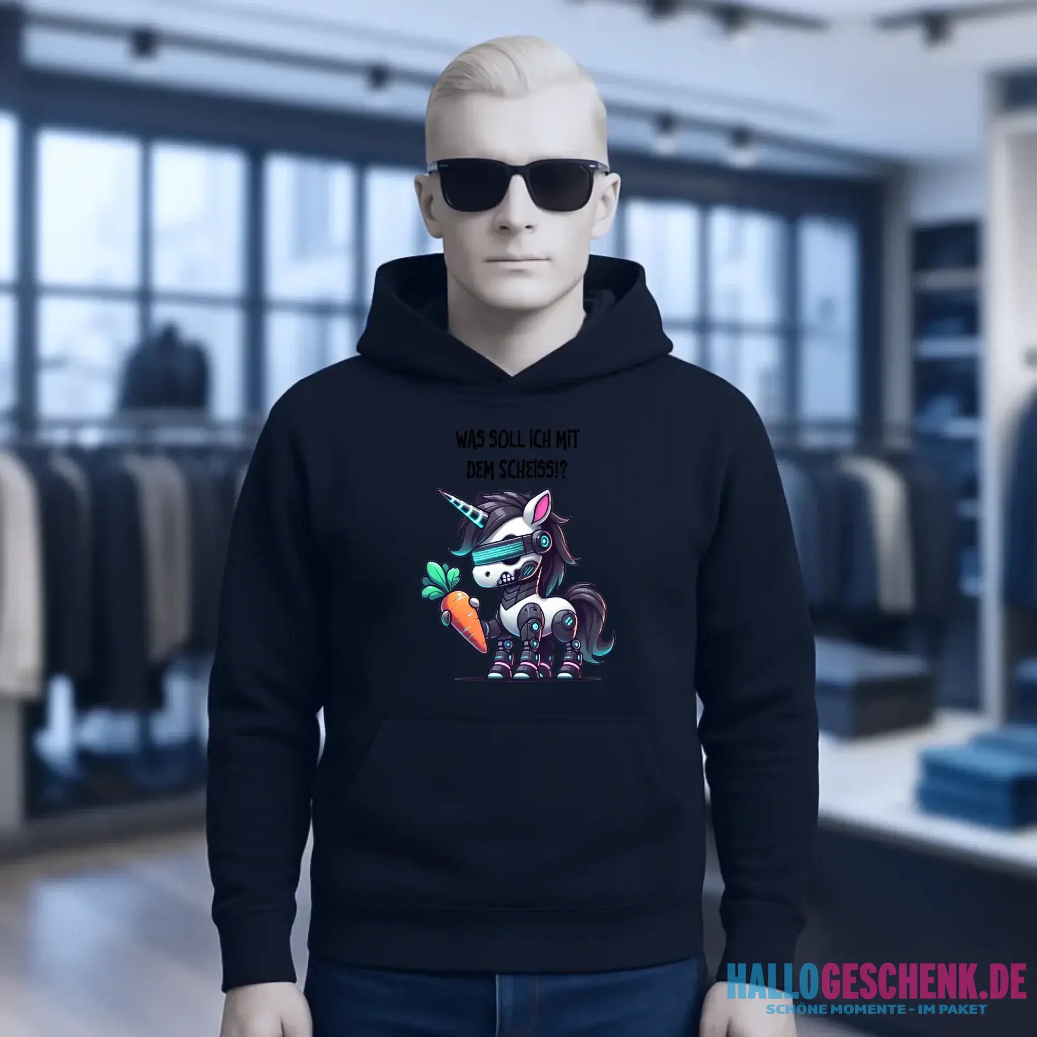 CYBER EINHORN + Text • Unisex Premium Hoodie XS-5XL aus Bio-Baumwolle für Damen & Herren • Exklusivdesign • personalisiert