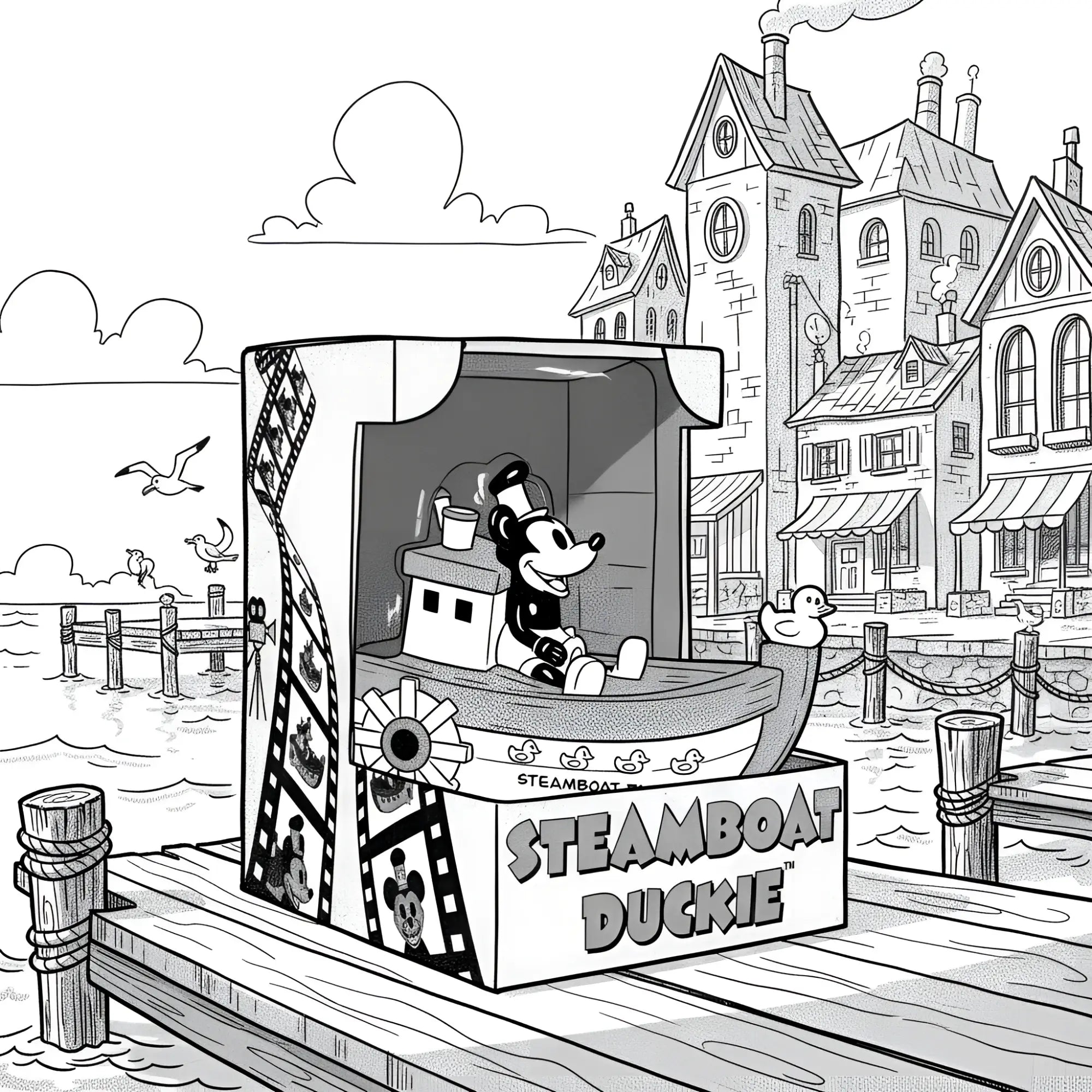 Mickey mouse figurine with steamboat duckie in a filmstrip collectible box official product von celebriducks
