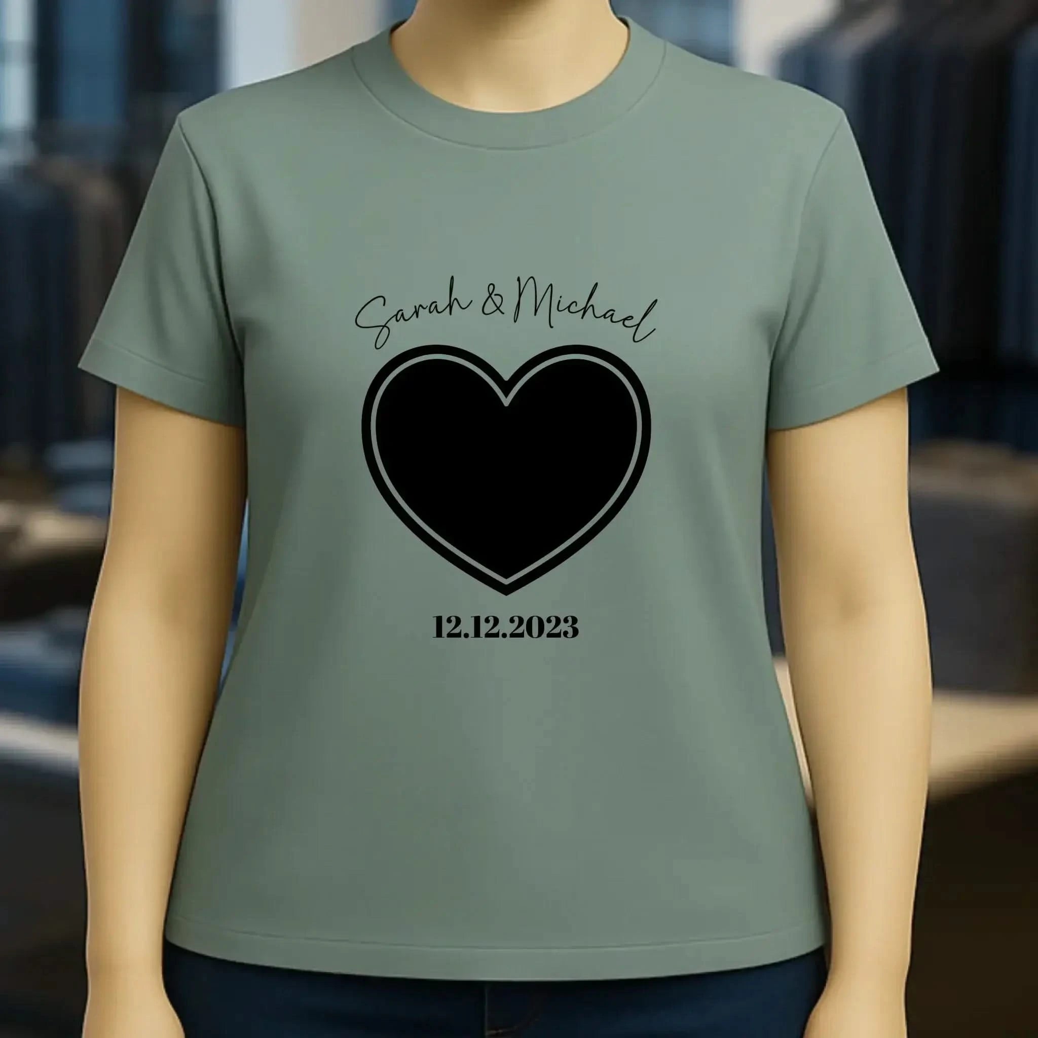 Dein Bild im "Couple-Herz"-Design - Ladies Premium T-Shirt XS-2XL aus Bio-Baumwolle für Damen