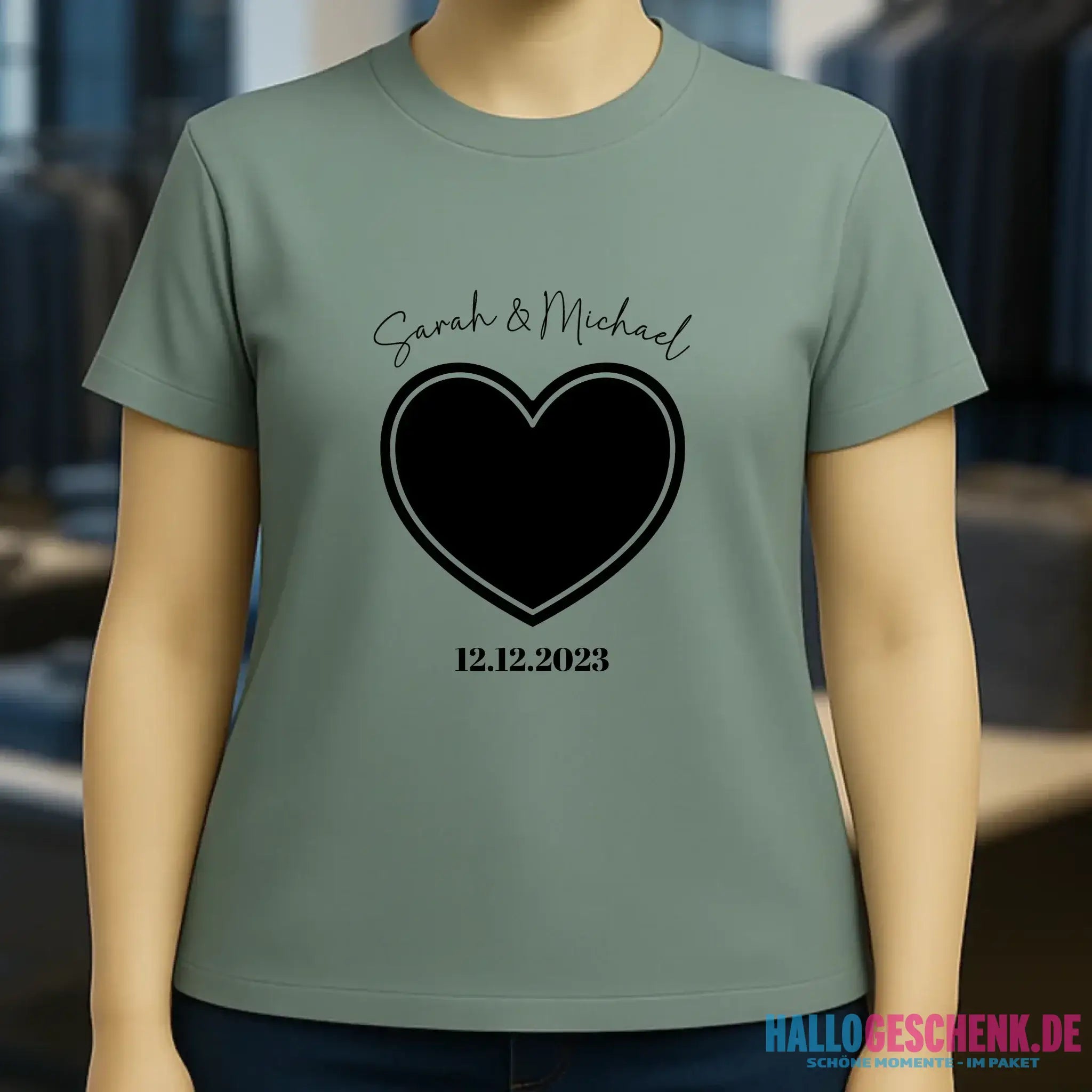 Dein Bild im "Couple-Herz"-Design - Ladies Premium T-Shirt XS-2XL aus Bio-Baumwolle für Damen