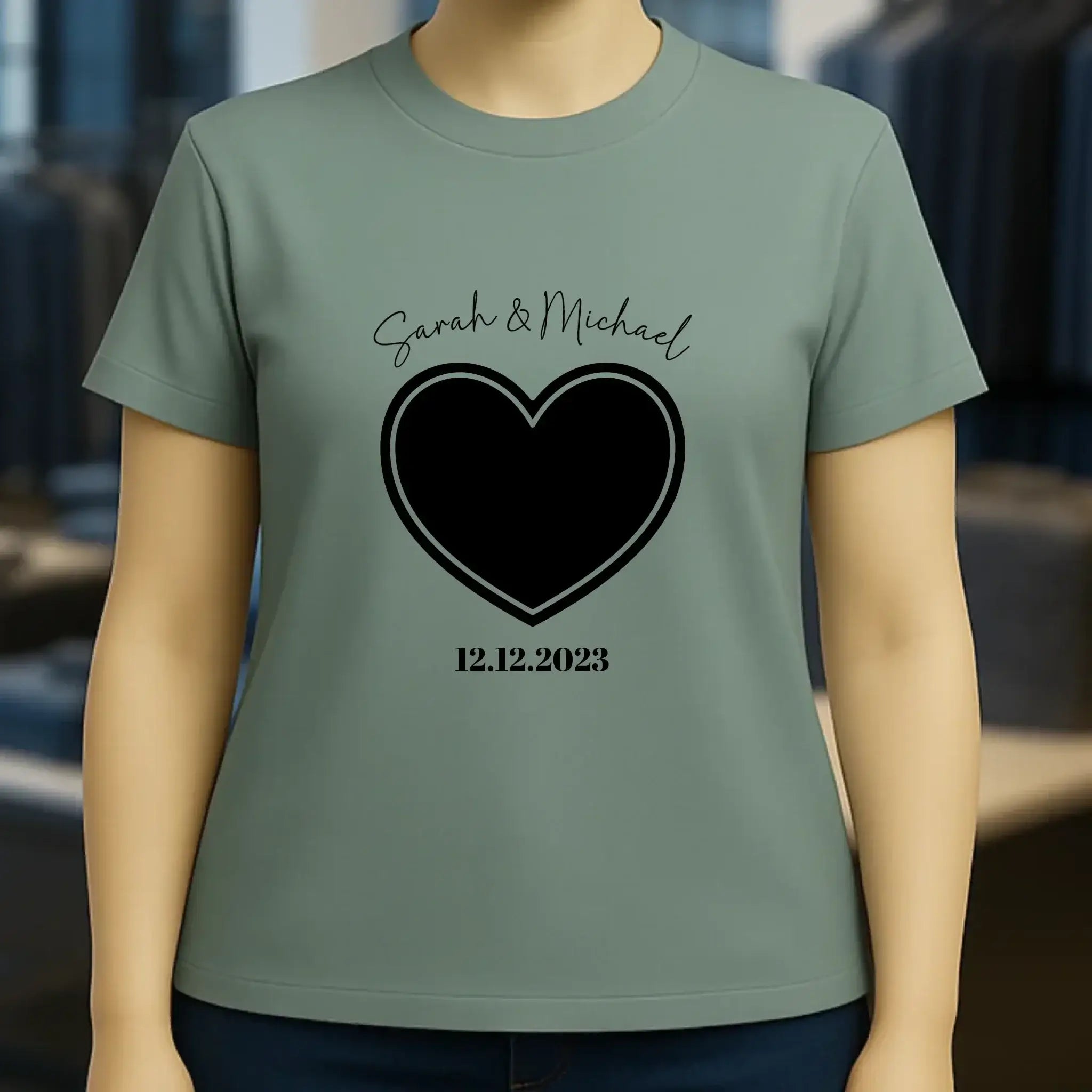 Dein Bild im "Couple-Herz"-Design - Ladies Premium T-Shirt XS-2XL aus Bio-Baumwolle für Damen