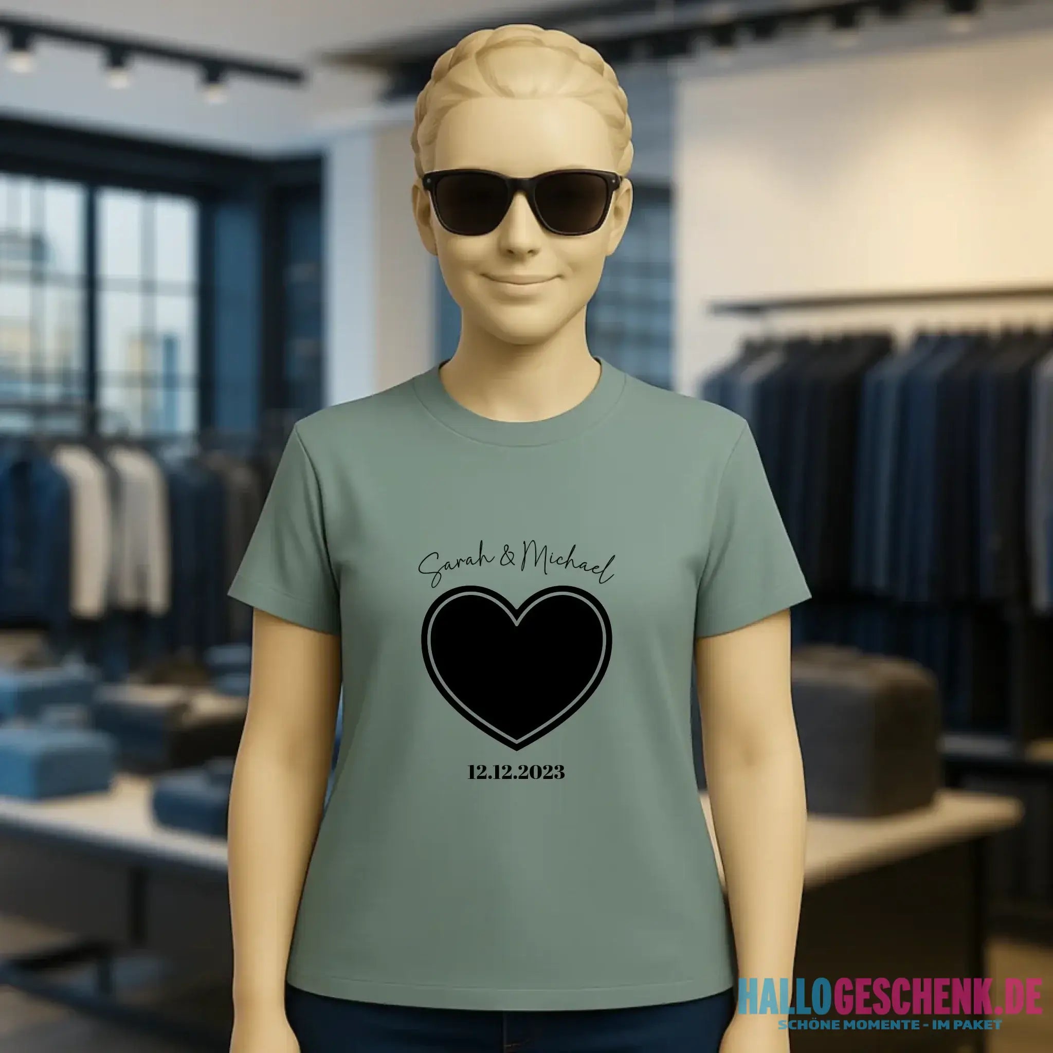 Dein Bild im "Couple-Herz"-Design - Ladies Premium T-Shirt XS-2XL aus Bio-Baumwolle für Damen