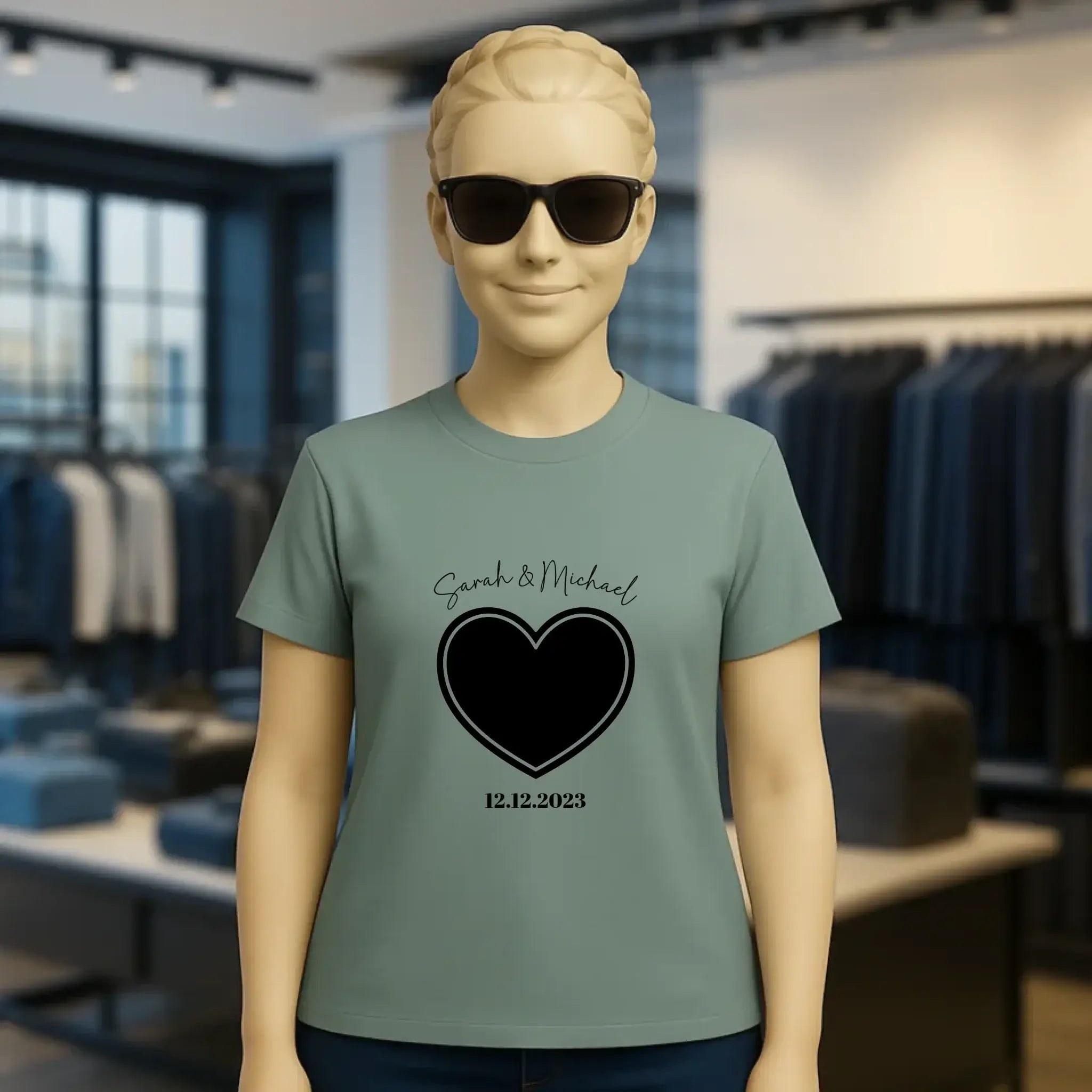 Dein Bild im "Couple-Herz"-Design - Ladies Premium T-Shirt XS-2XL aus Bio-Baumwolle für Damen