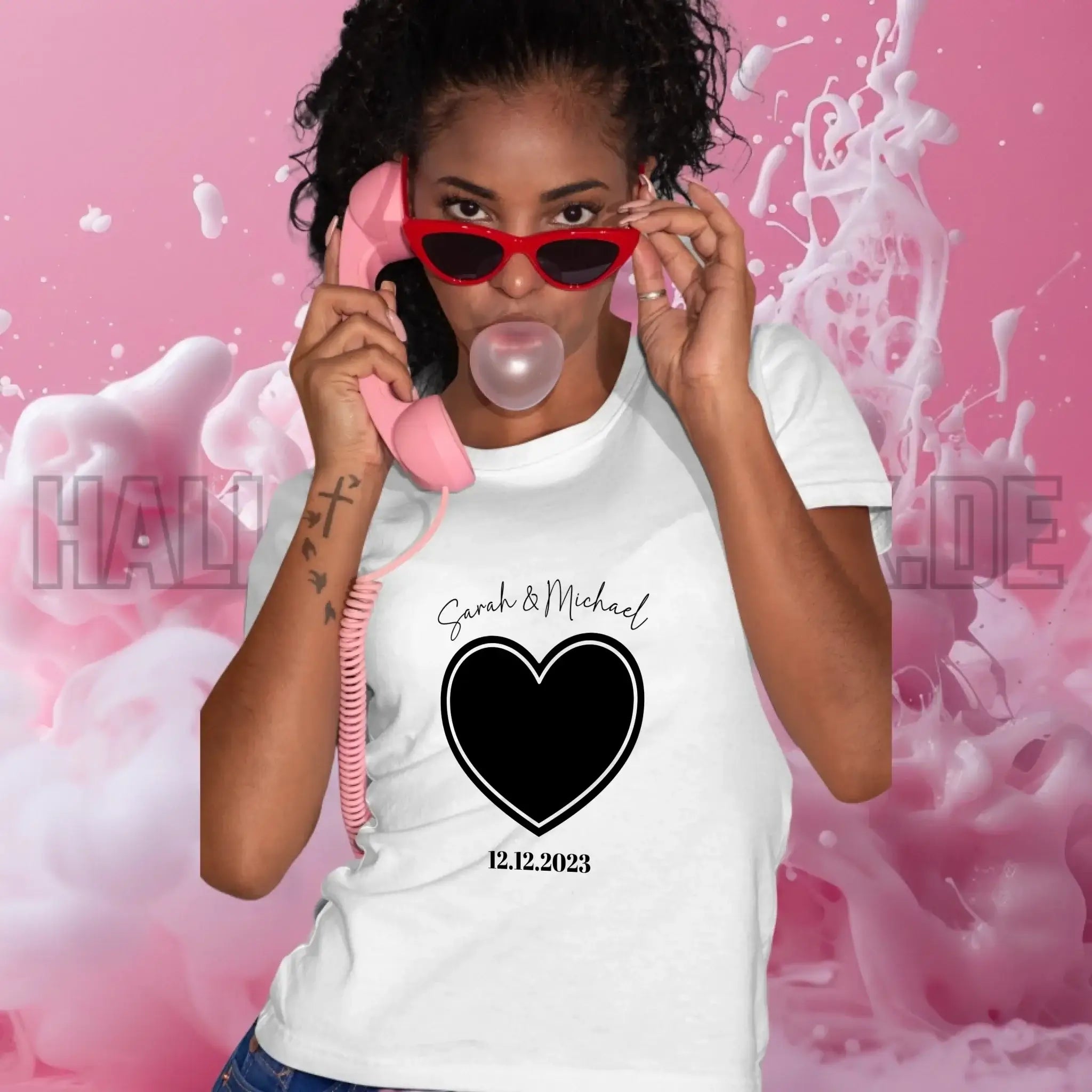 Dein Bild im "Couple-Herz"-Design - Ladies Premium T-Shirt XS-2XL aus Bio-Baumwolle für Damen