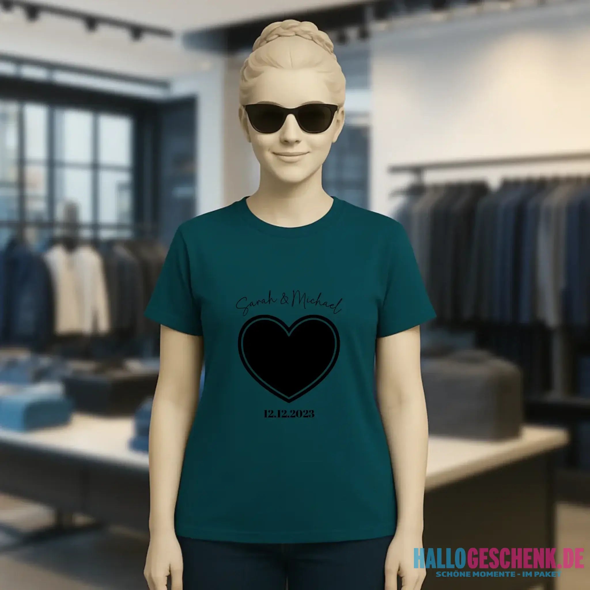 Dein Bild im "Couple-Herz"-Design - Ladies Premium T-Shirt XS-2XL aus Bio-Baumwolle für Damen