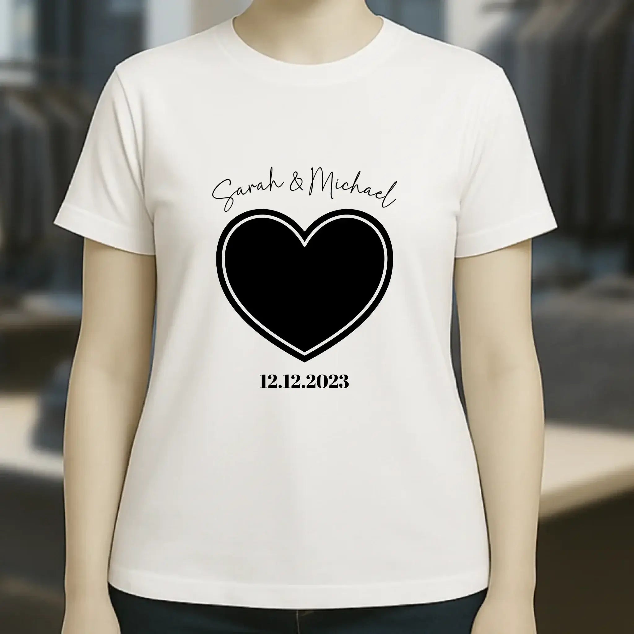 Dein Bild im "Couple-Herz"-Design - Ladies Premium T-Shirt XS-2XL aus Bio-Baumwolle für Damen