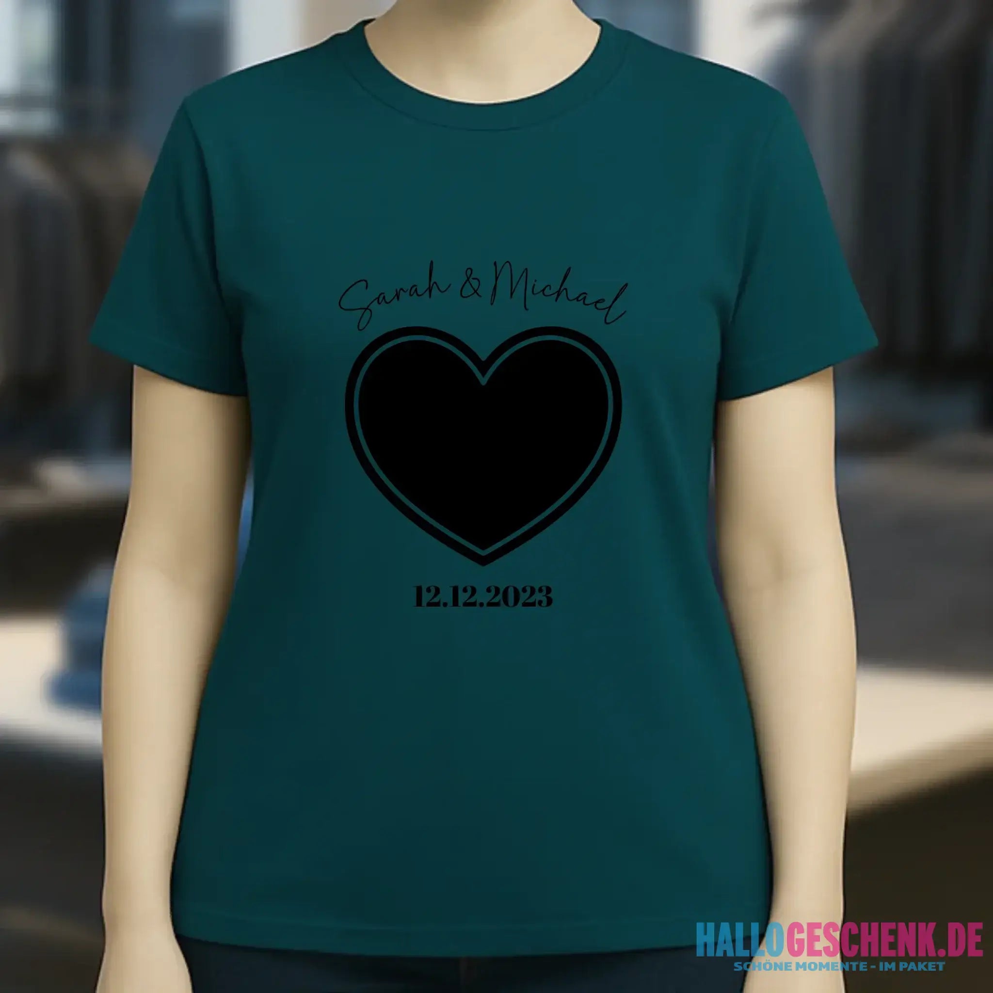 Dein Bild im "Couple-Herz"-Design - Ladies Premium T-Shirt XS-2XL aus Bio-Baumwolle für Damen