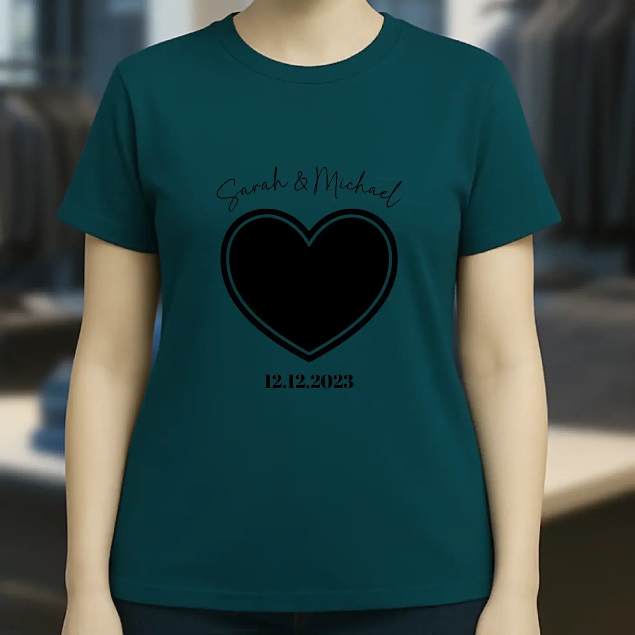 Dein Bild im "Couple-Herz"-Design - Ladies Premium T-Shirt XS-2XL aus Bio-Baumwolle für Damen