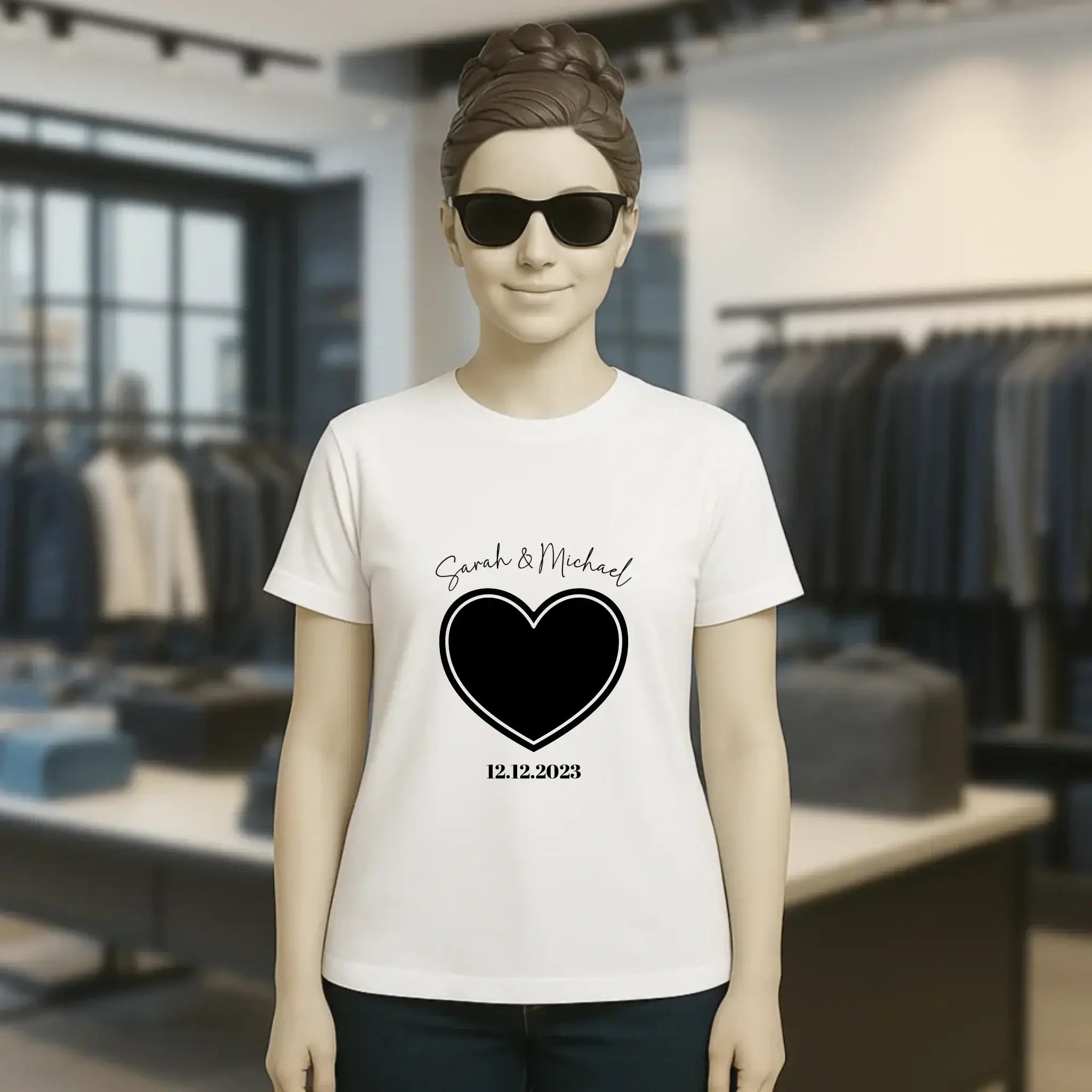 Dein Bild im "Couple-Herz"-Design - Ladies Premium T-Shirt XS-2XL aus Bio-Baumwolle für Damen