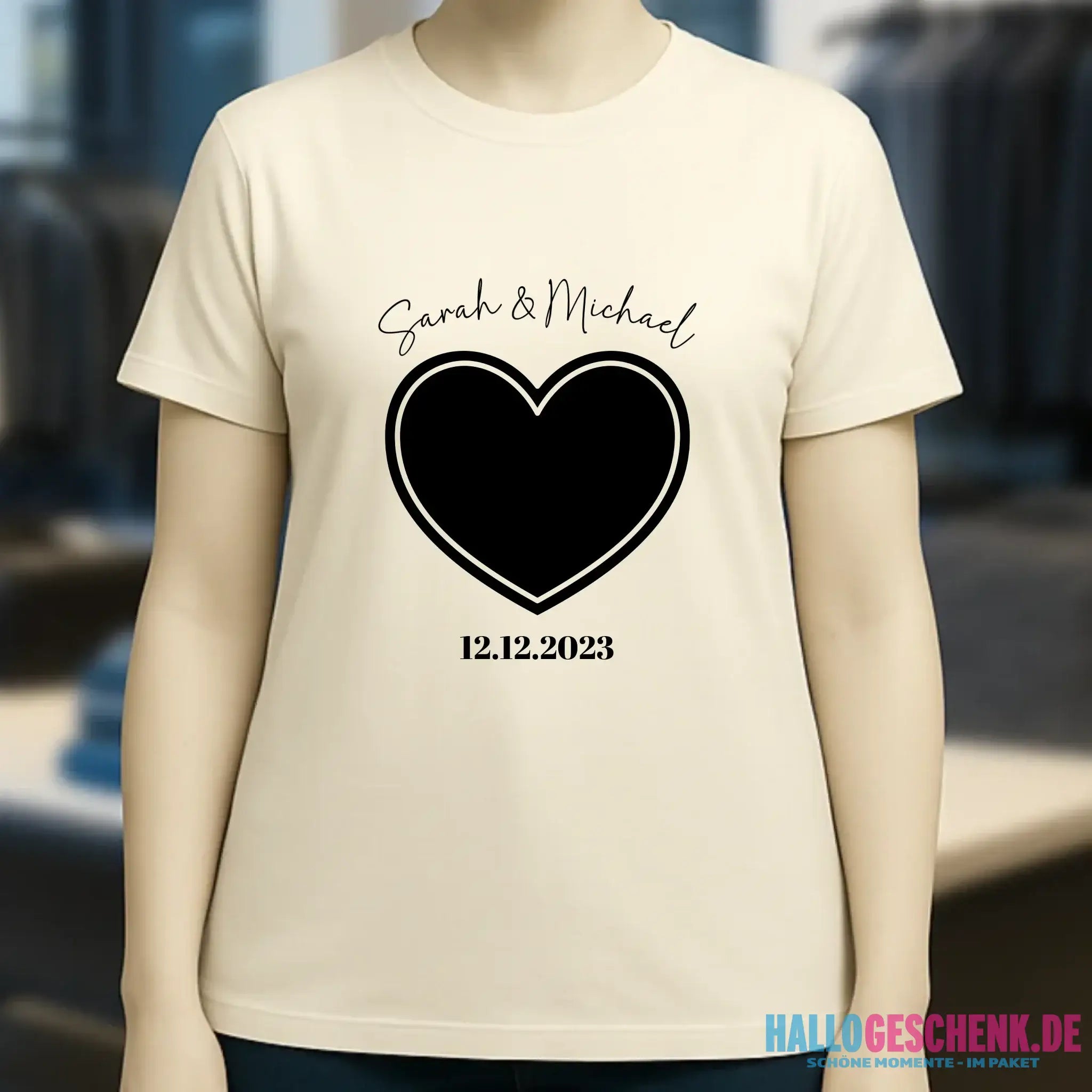 Dein Bild im "Couple-Herz"-Design - Ladies Premium T-Shirt XS-2XL aus Bio-Baumwolle für Damen