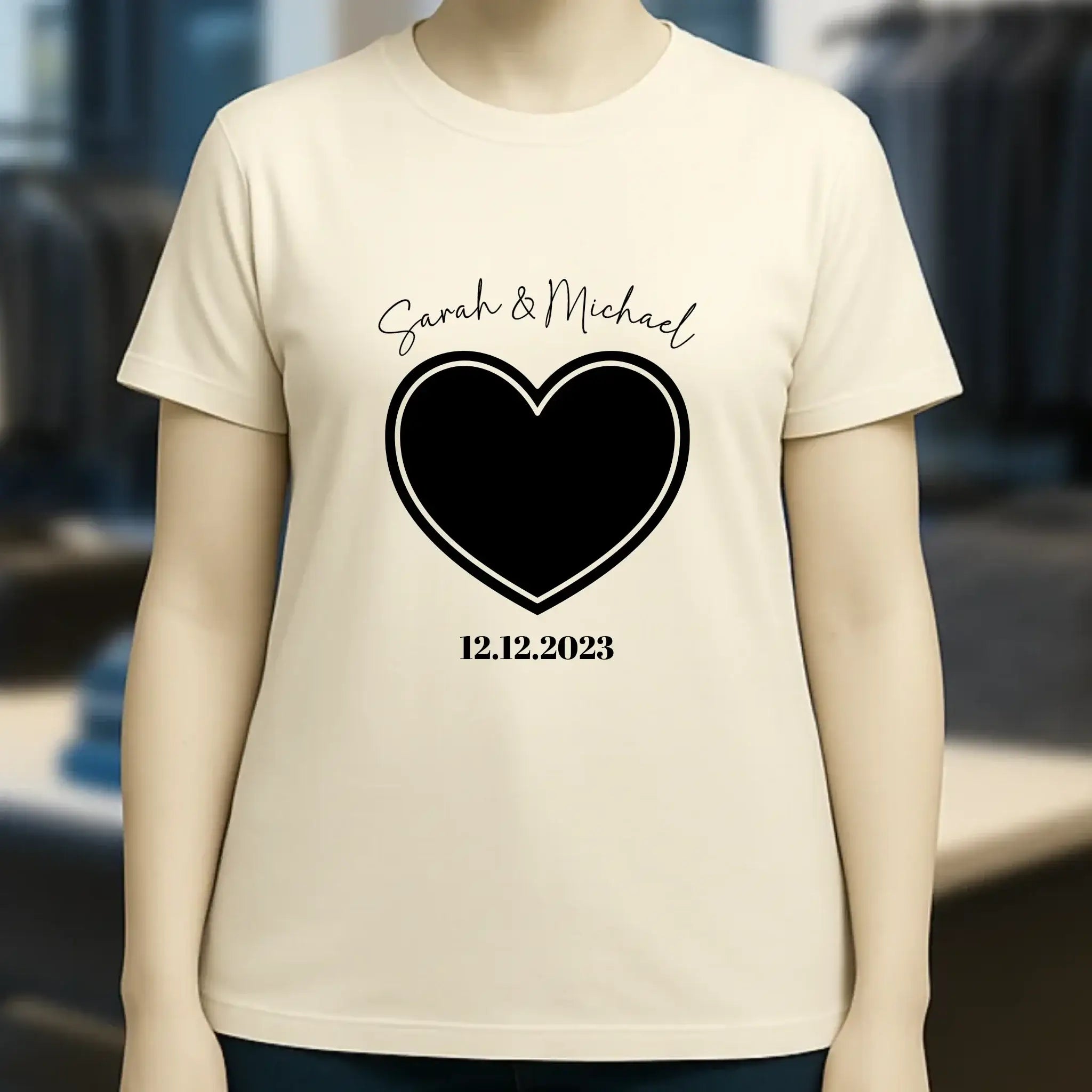 Dein Bild im "Couple-Herz"-Design - Ladies Premium T-Shirt XS-2XL aus Bio-Baumwolle für Damen