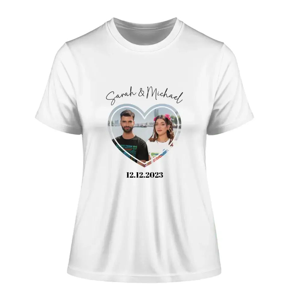 Dein Bild im "Couple-Herz"-Design - Ladies Premium T-Shirt XS-2XL aus Bio-Baumwolle für Damen