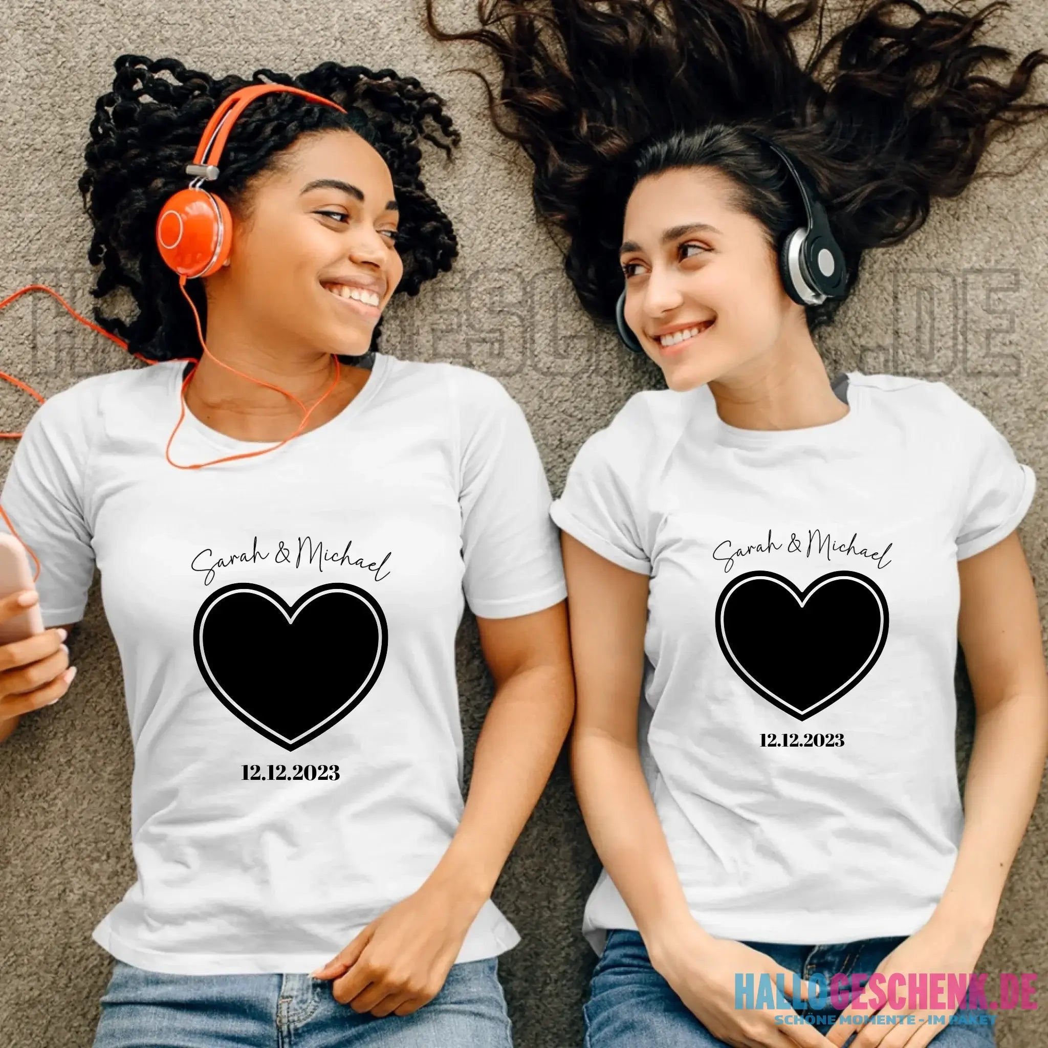 Dein Bild im "Couple-Herz"-Design - Ladies Premium T-Shirt XS-2XL aus Bio-Baumwolle für Damen
