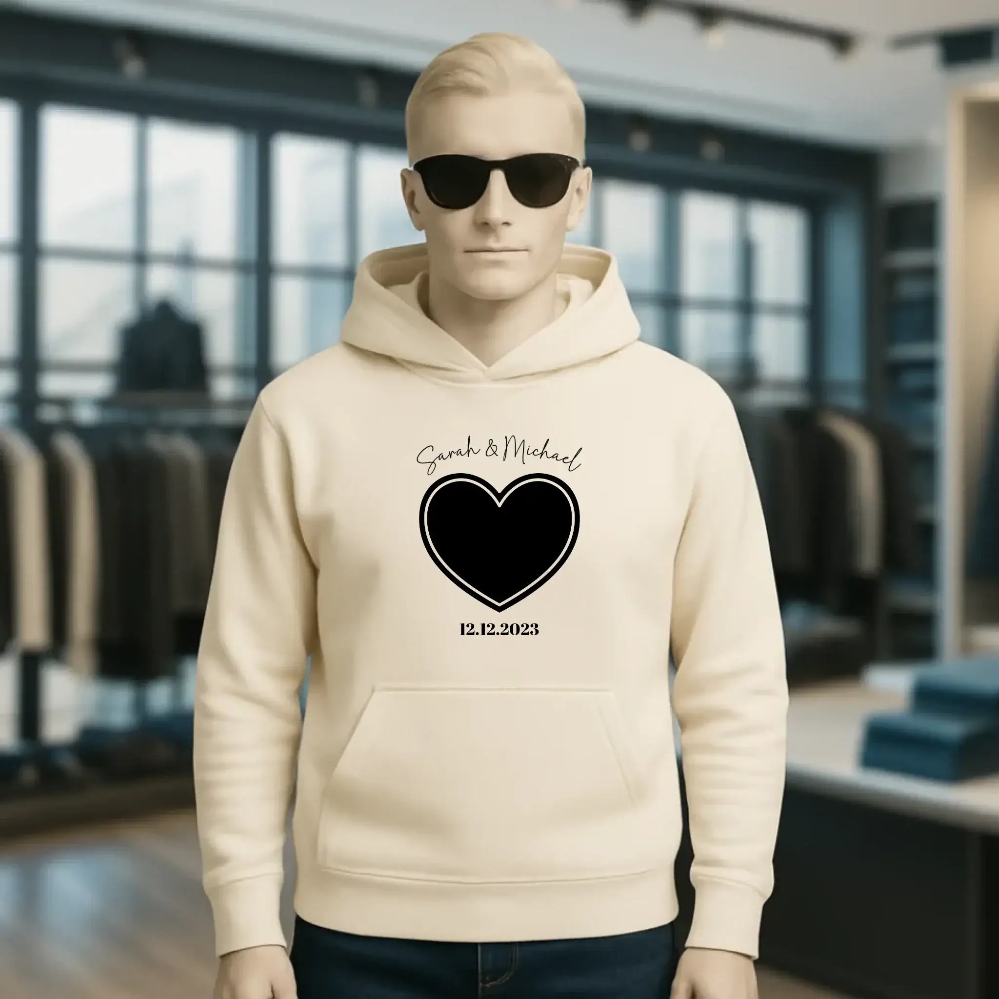 Dein Bild im "Couple-Herz"-Design • Unisex Premium Hoodie XS-5XL aus Bio-Baumwolle für Damen & Herren