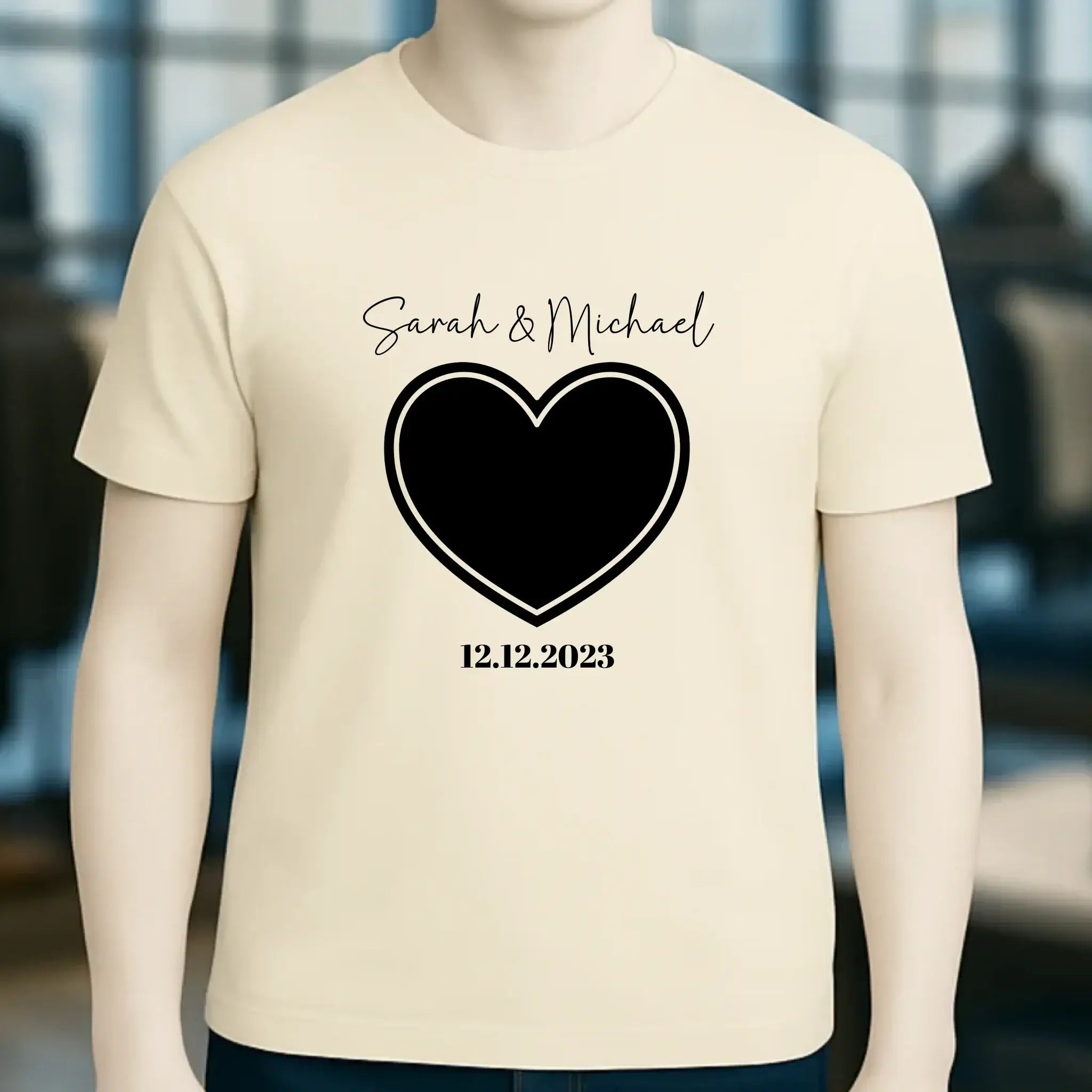 Dein Bild im "Couple-Herz"-Design - Unisex Premium T-Shirt XS-5XL aus Bio-Baumwolle für Damen & Herren