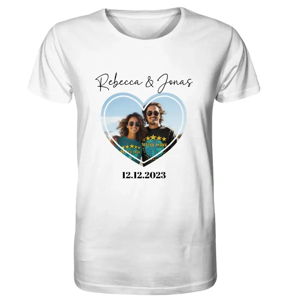 Dein Bild im "Couple-Herz"-Design - Unisex Premium T-Shirt XS-5XL aus Bio-Baumwolle für Damen & Herren